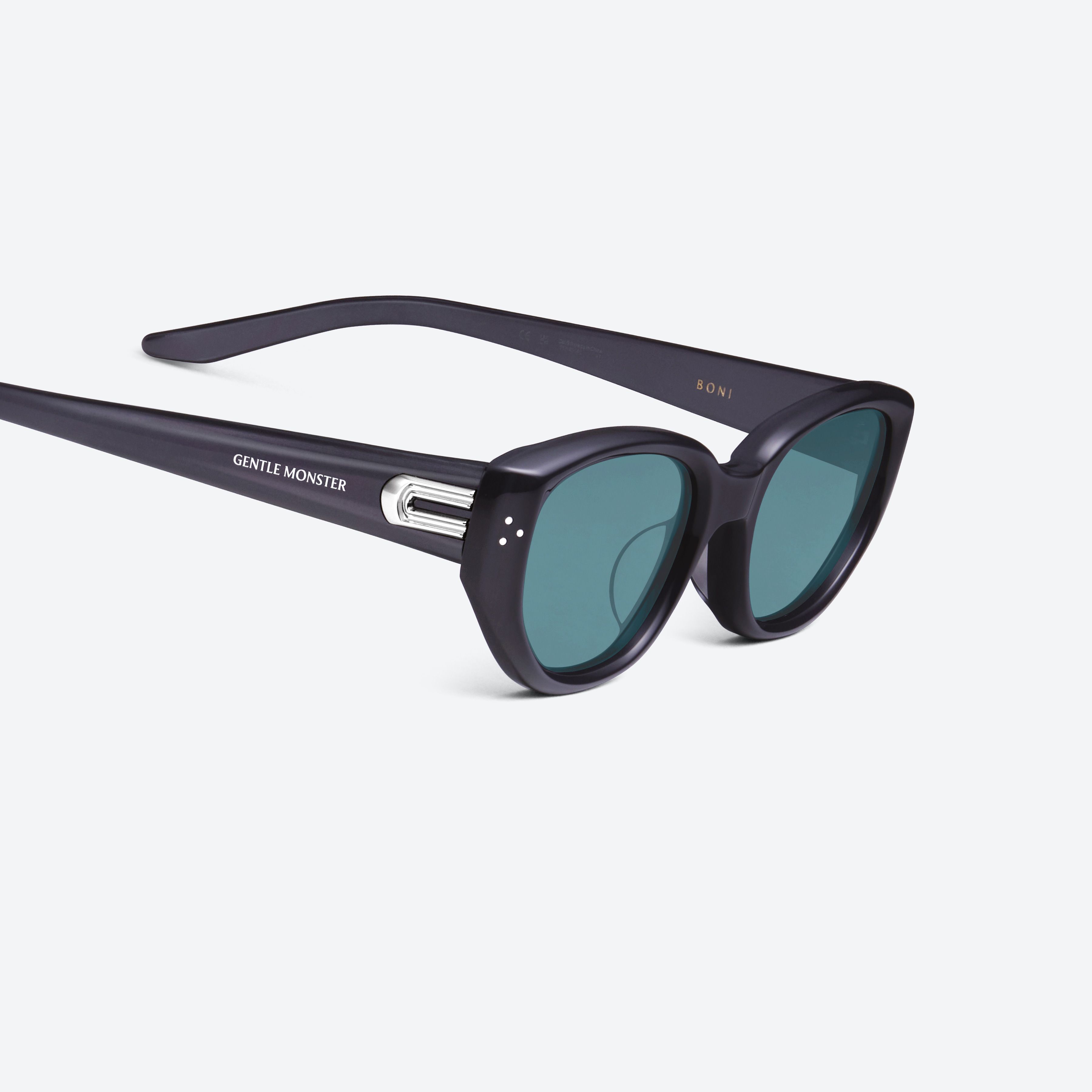 45-degree detailed view of Gentle Monster Boni G11(BL) Similar Gray Acetate framed Cat-eye sunglasses.