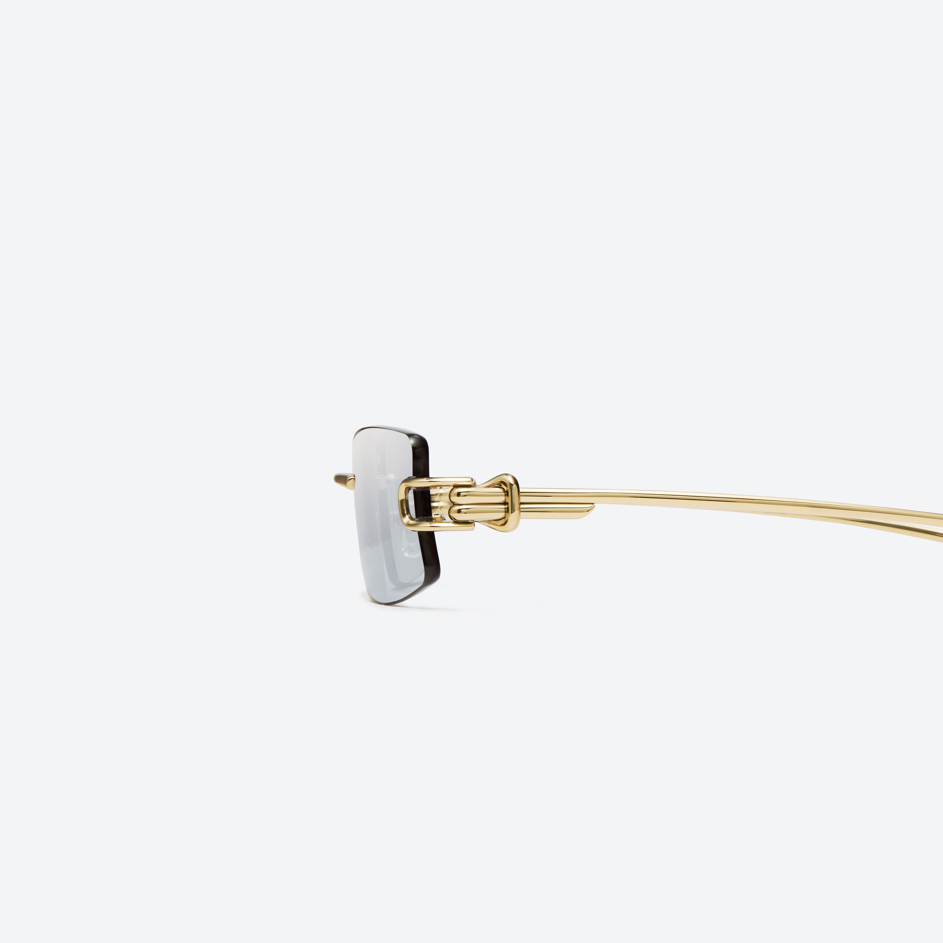 A detailed left view of Gentle Monster Gamot 030 Gold Metal framed Square sunglasses.