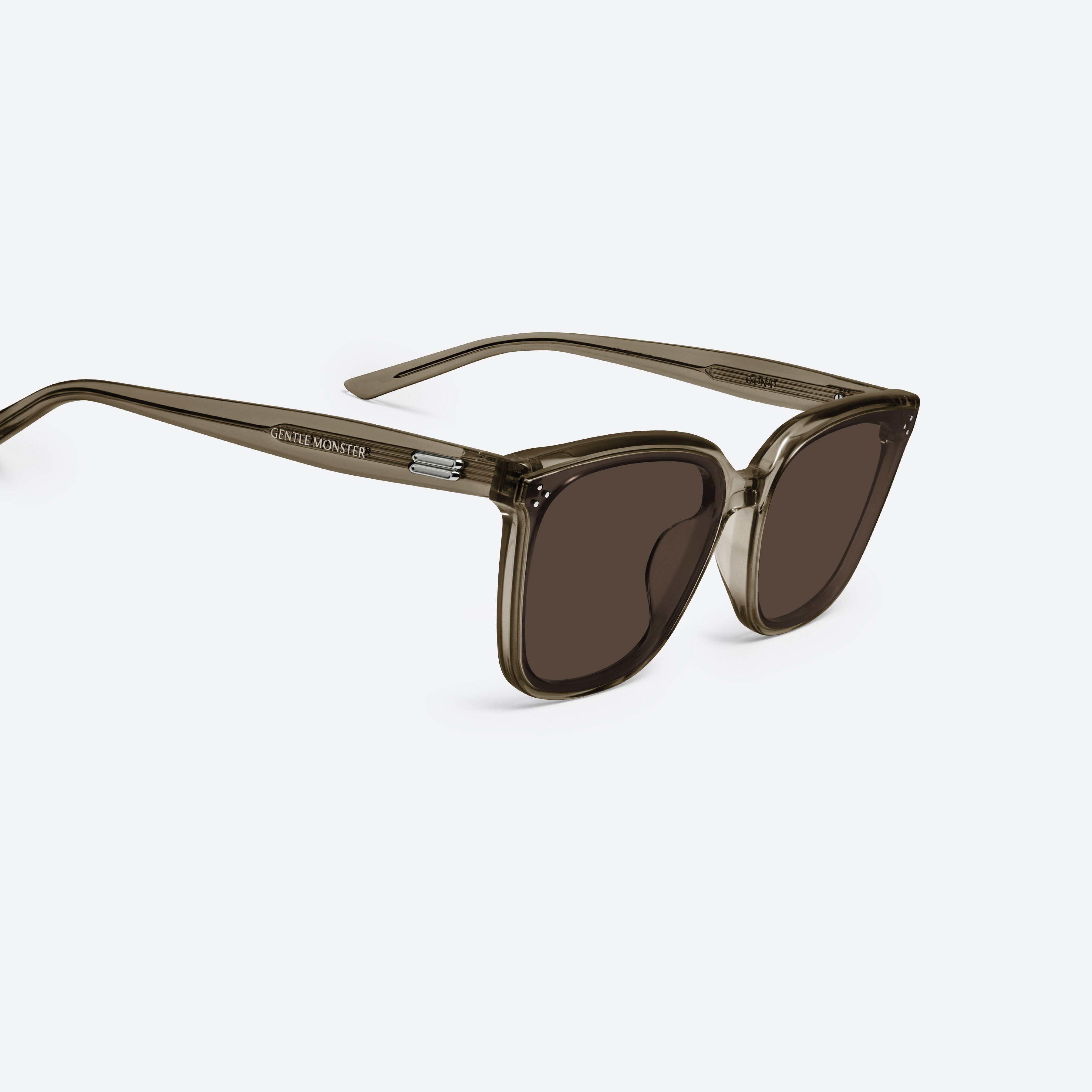 45-degree detailed view of Gentle Monster Gent KC6 Green Acetate framed Square sunglasses.