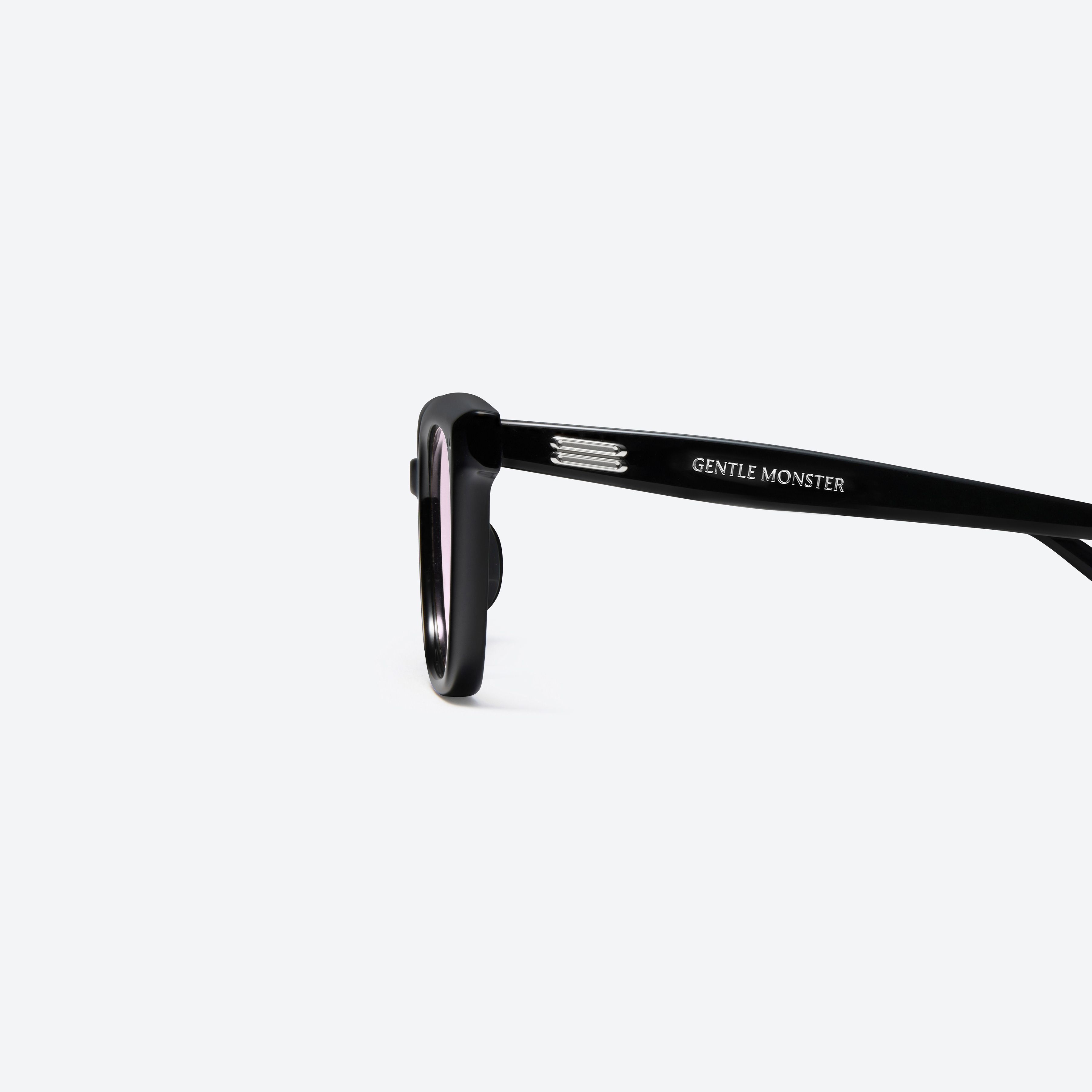 A detailed left view of Gentle Monster SOHO 01(LV) Similar Black Acetate framed Square sunglasses.