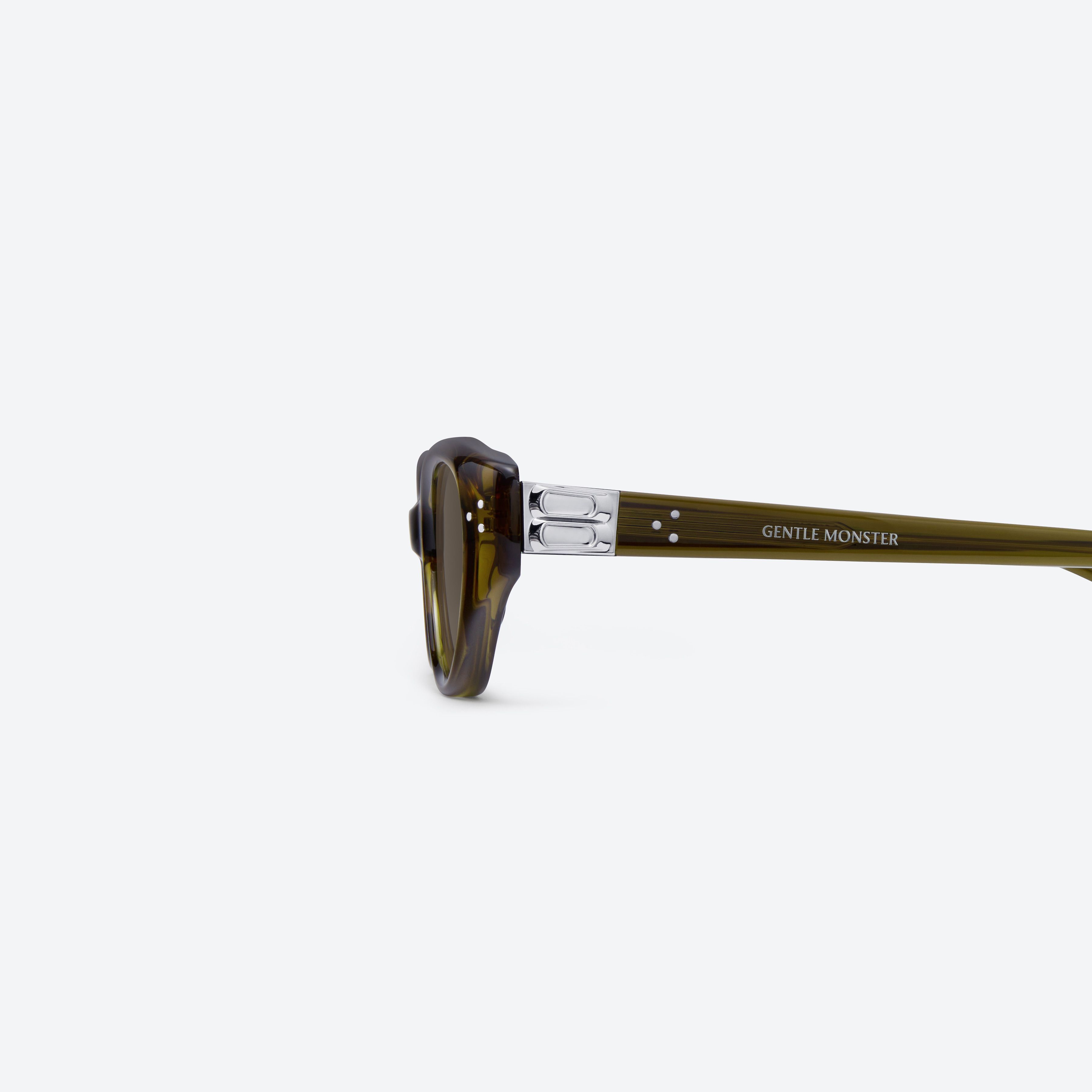 A detailed left view of Gentle Monster Vanilla BRC20 Brown Acetate framed Cat-eye sunglasses.