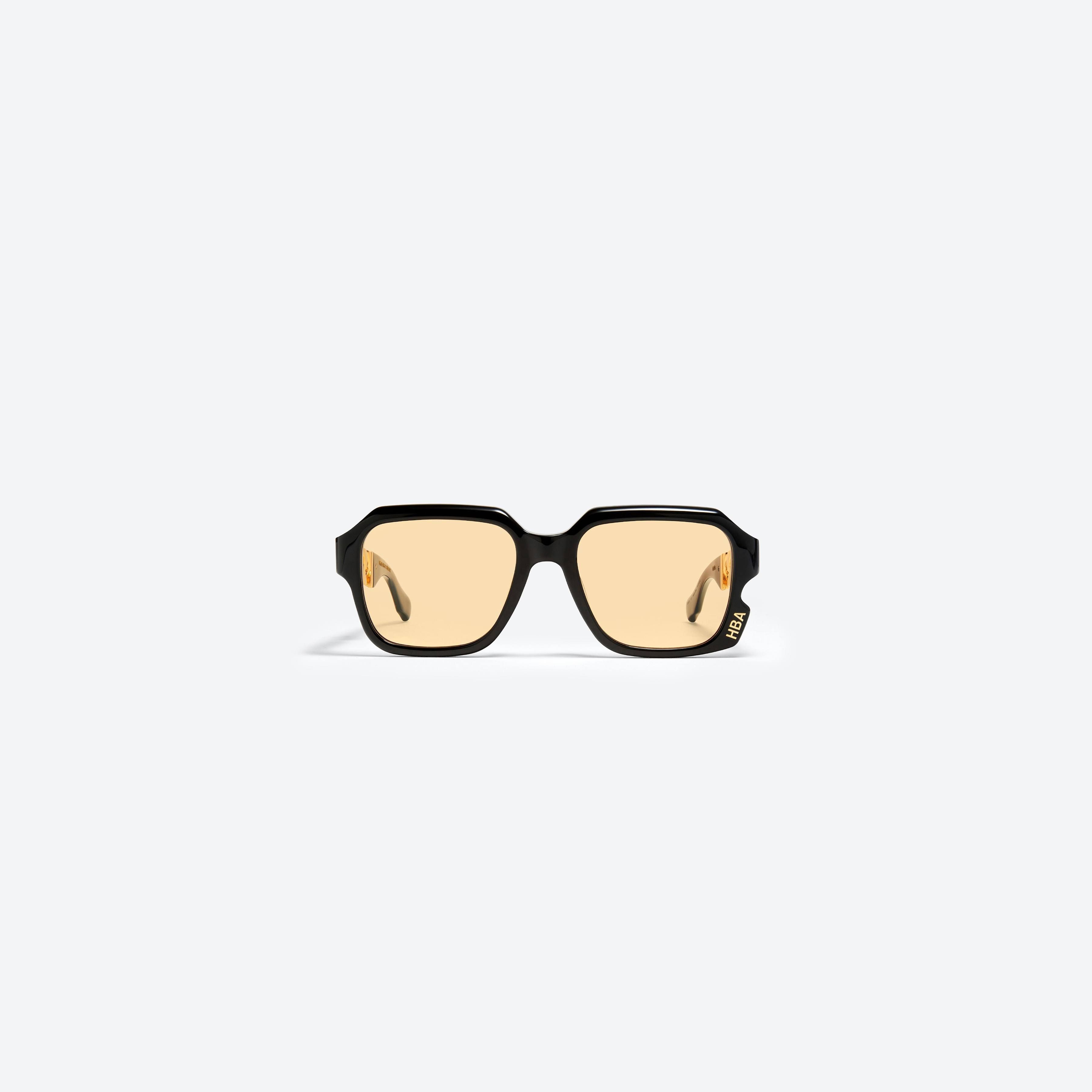 A front view of Gentle Monster HBA - Mother 01(OR) Black Mixed framed Wraparound sunglasses.