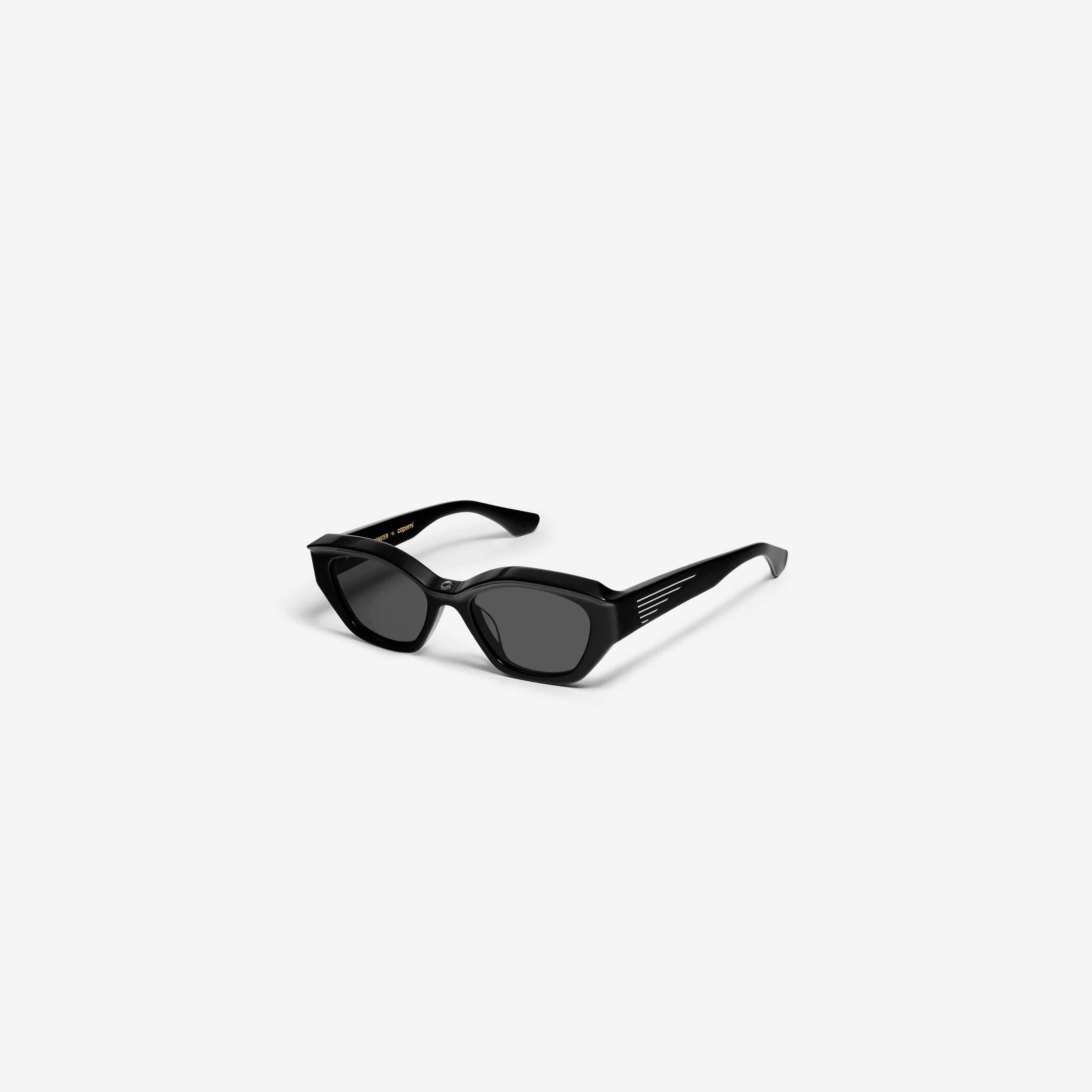 45-degree view of Gentle Monster Coperni - 5G 01 Black Acetate framed Wraparound sunglasses.