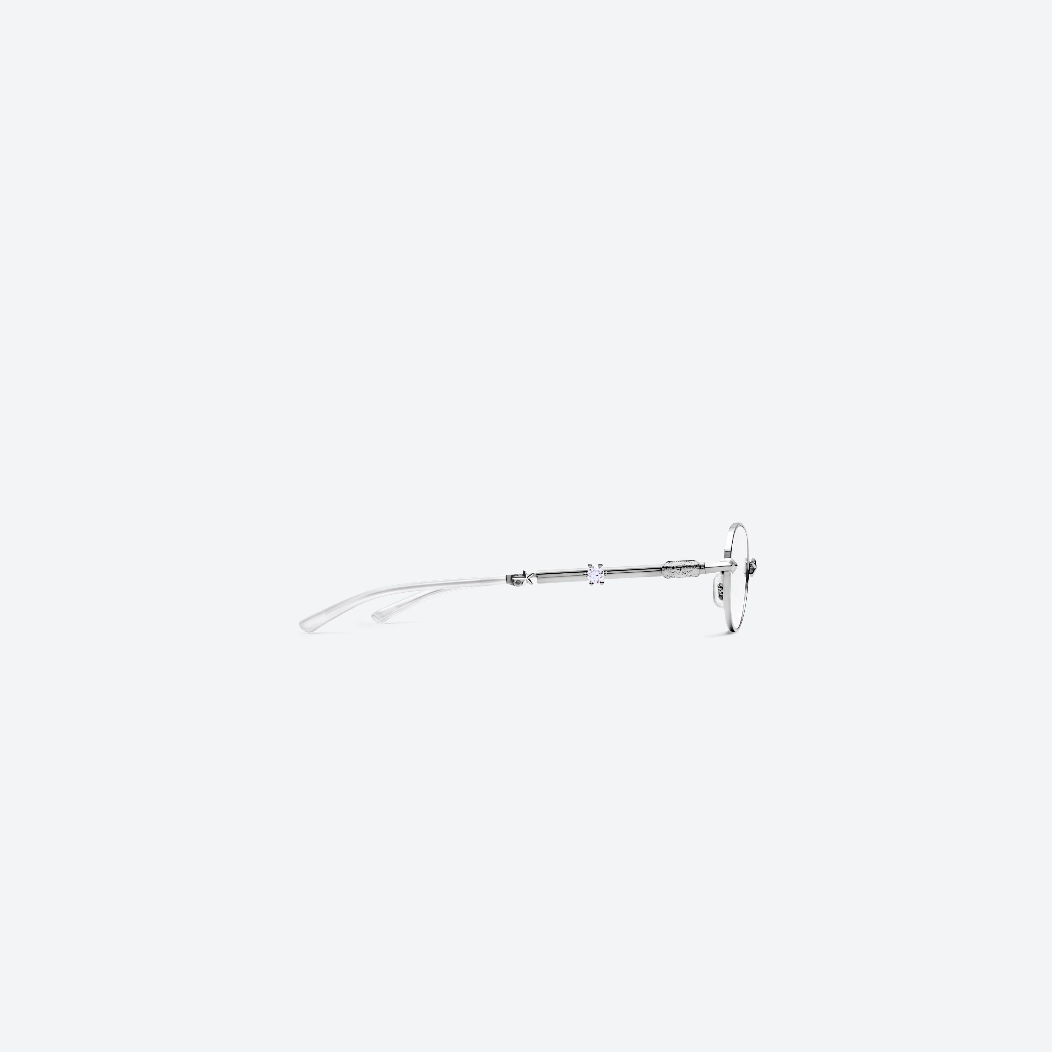 A detailed right view of Gentle Monster Pico 02 Silver Metal framed Oval glasses.