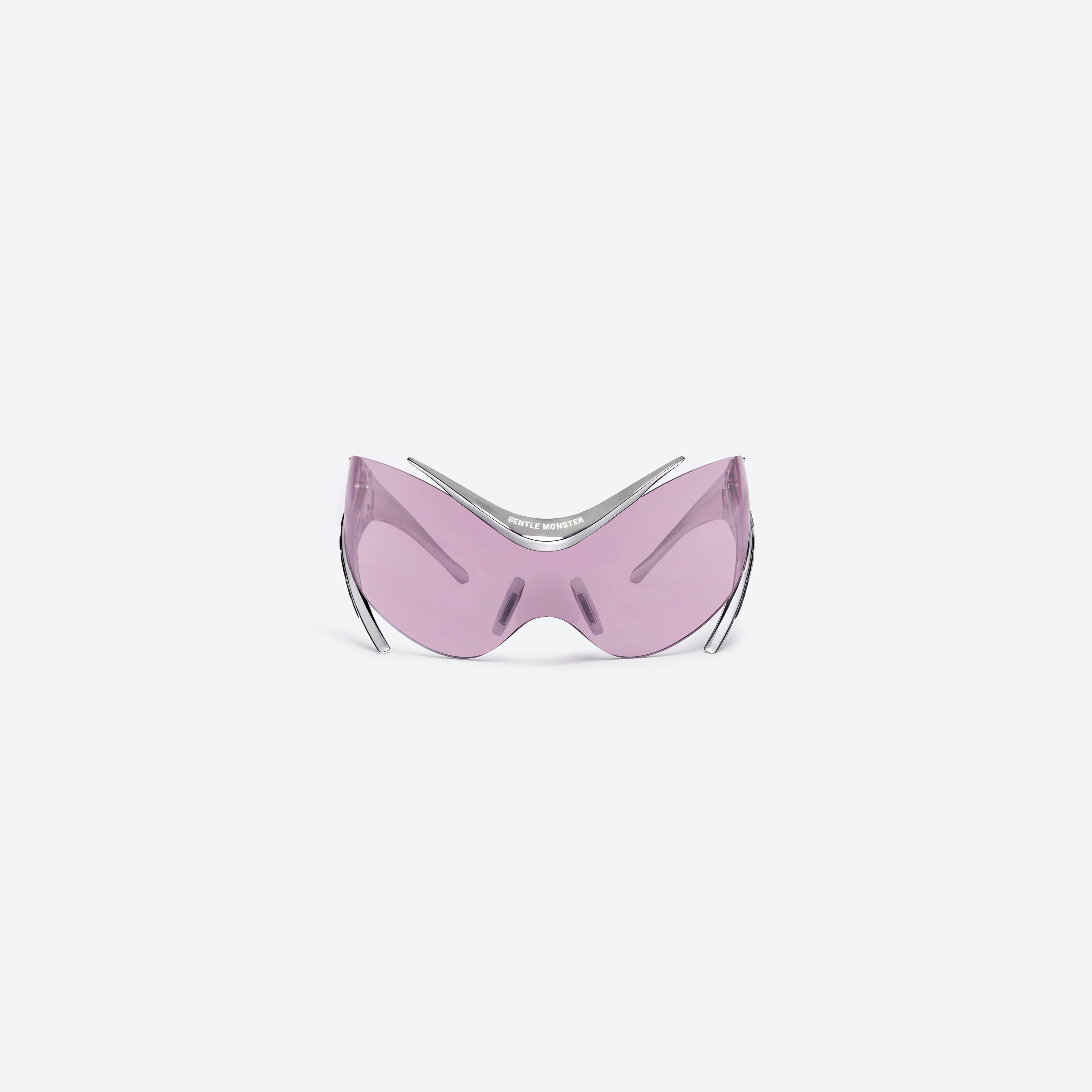 A front view of Gentle Monster Mugler - Spiral 01 CS1 Silver Nylon framed Wraparound sunglasses.