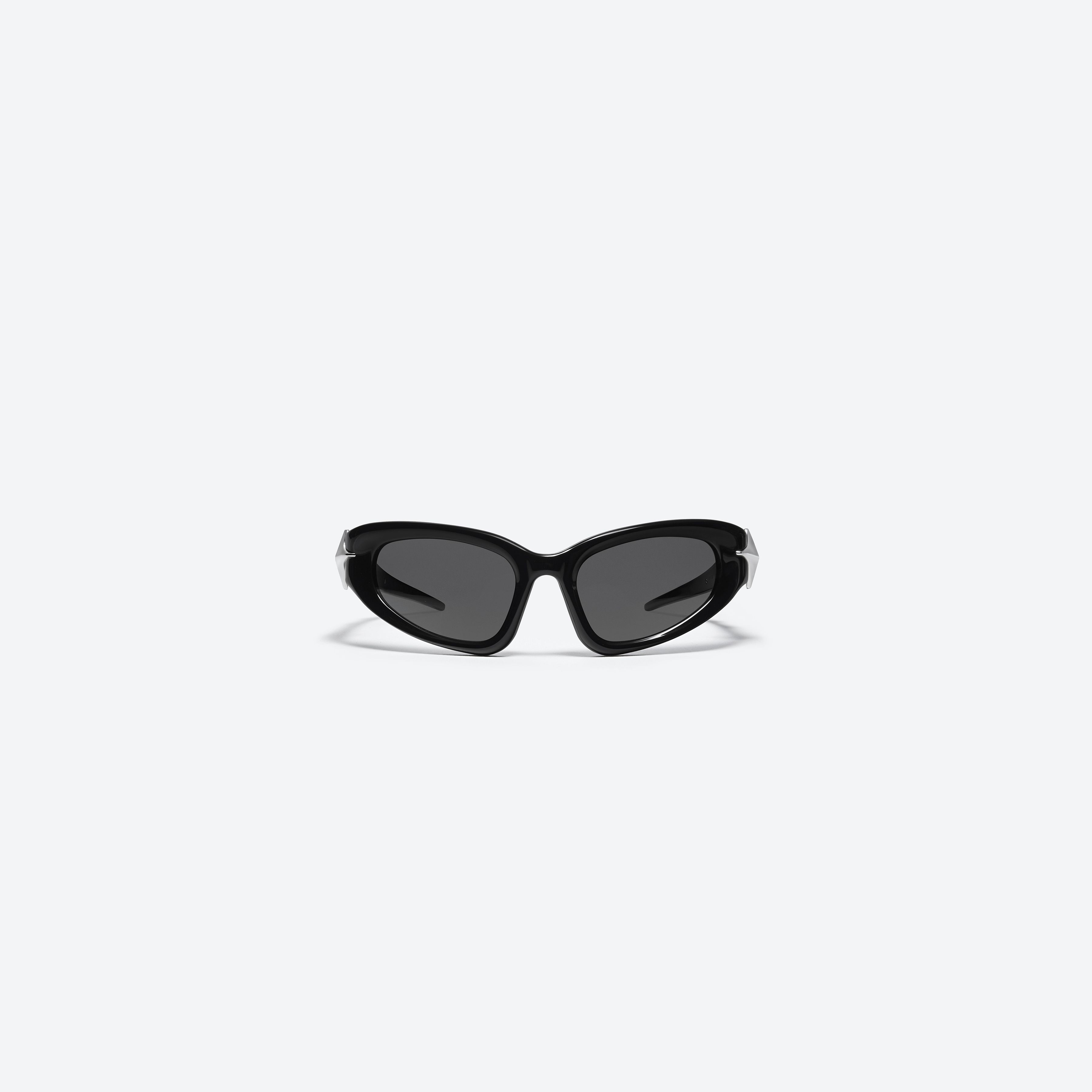 A front view of Gentle Monster Paso 01(BK) Black Acetate framed Wraparound sunglasses.
