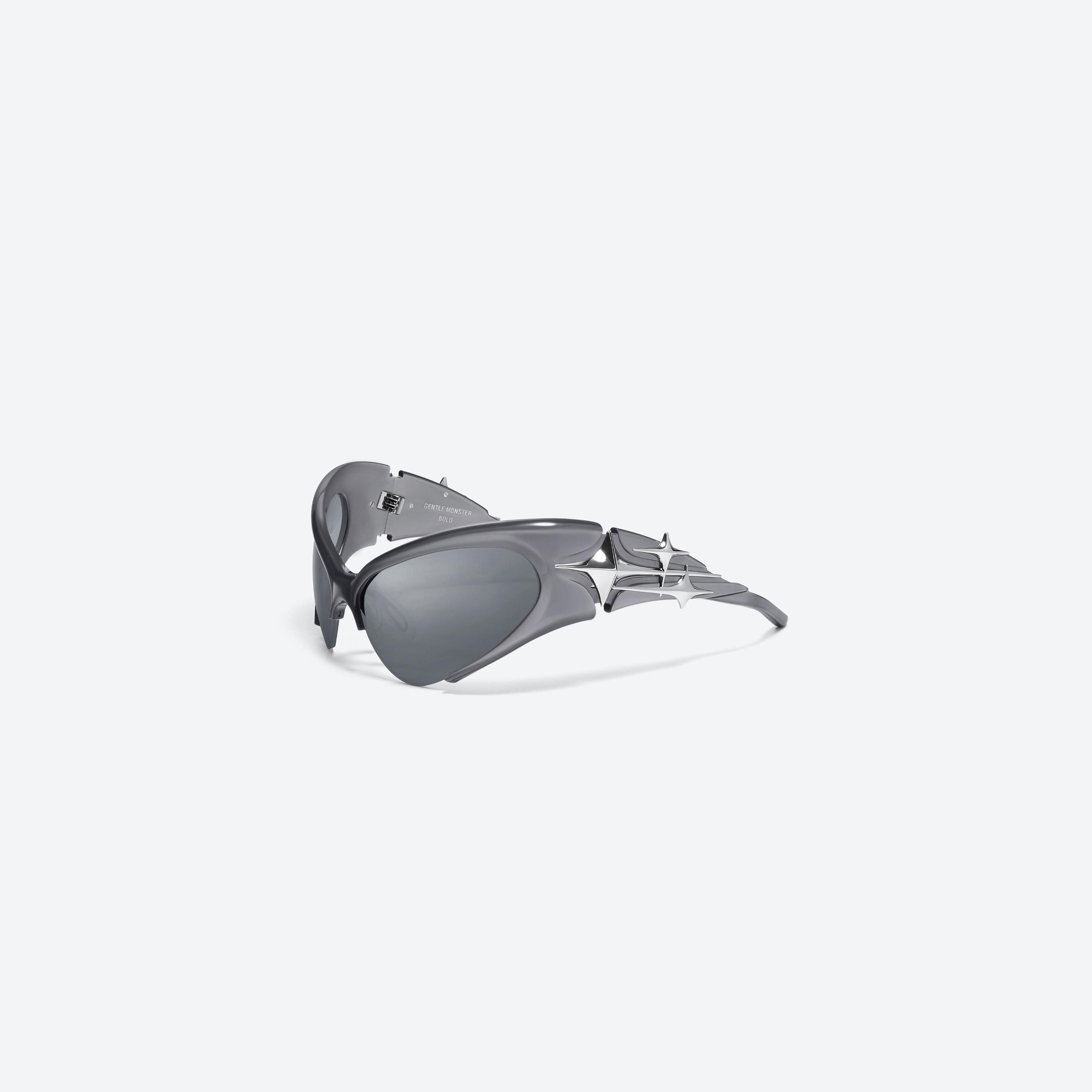 45-degree view of Gentle Monster Bree G4(1M) Similar Gray Acetate framed Wraparound sunglasses.