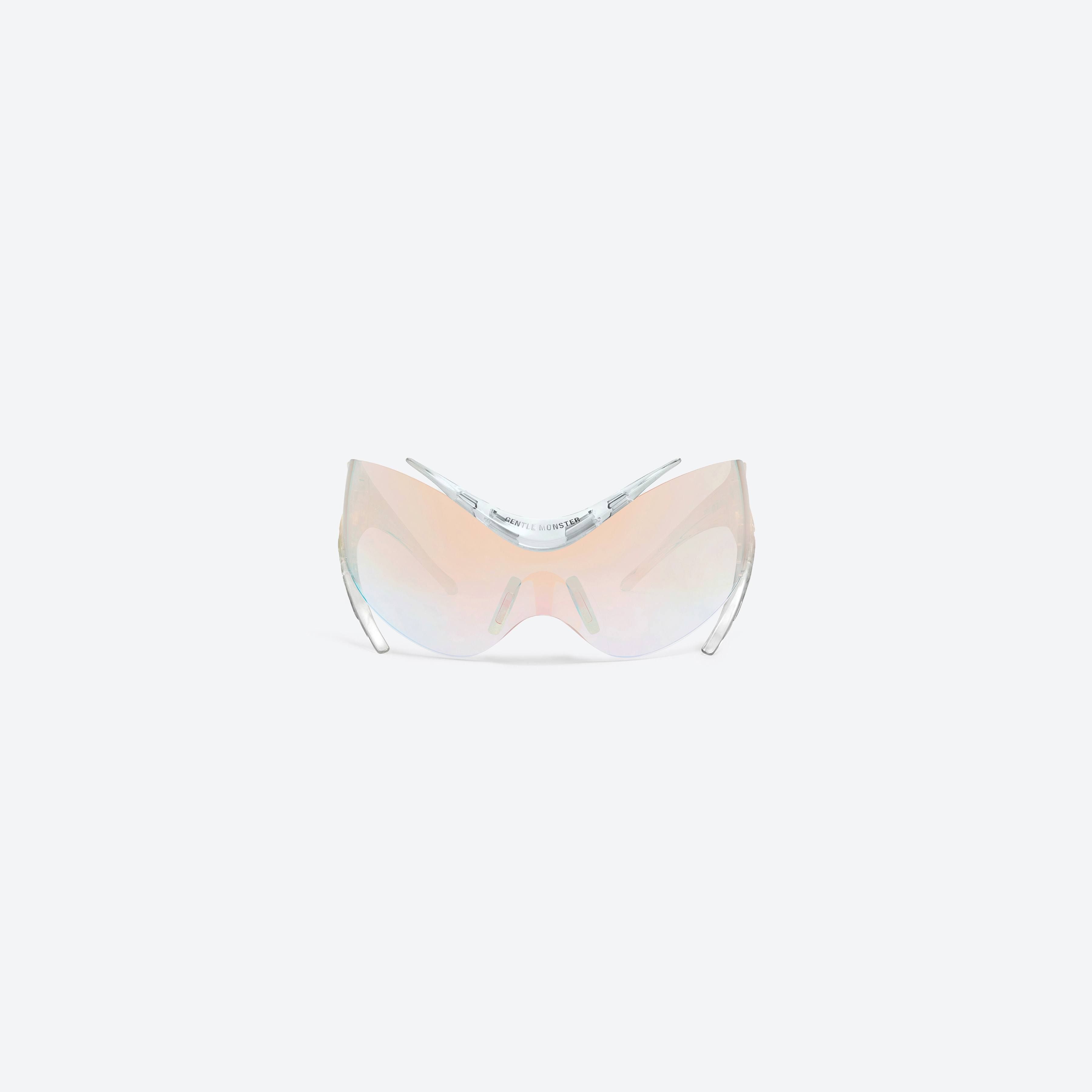 A front view of Gentle Monster Mugler - Spiral 01 C1 Clear Nylon framed Wraparound sunglasses.