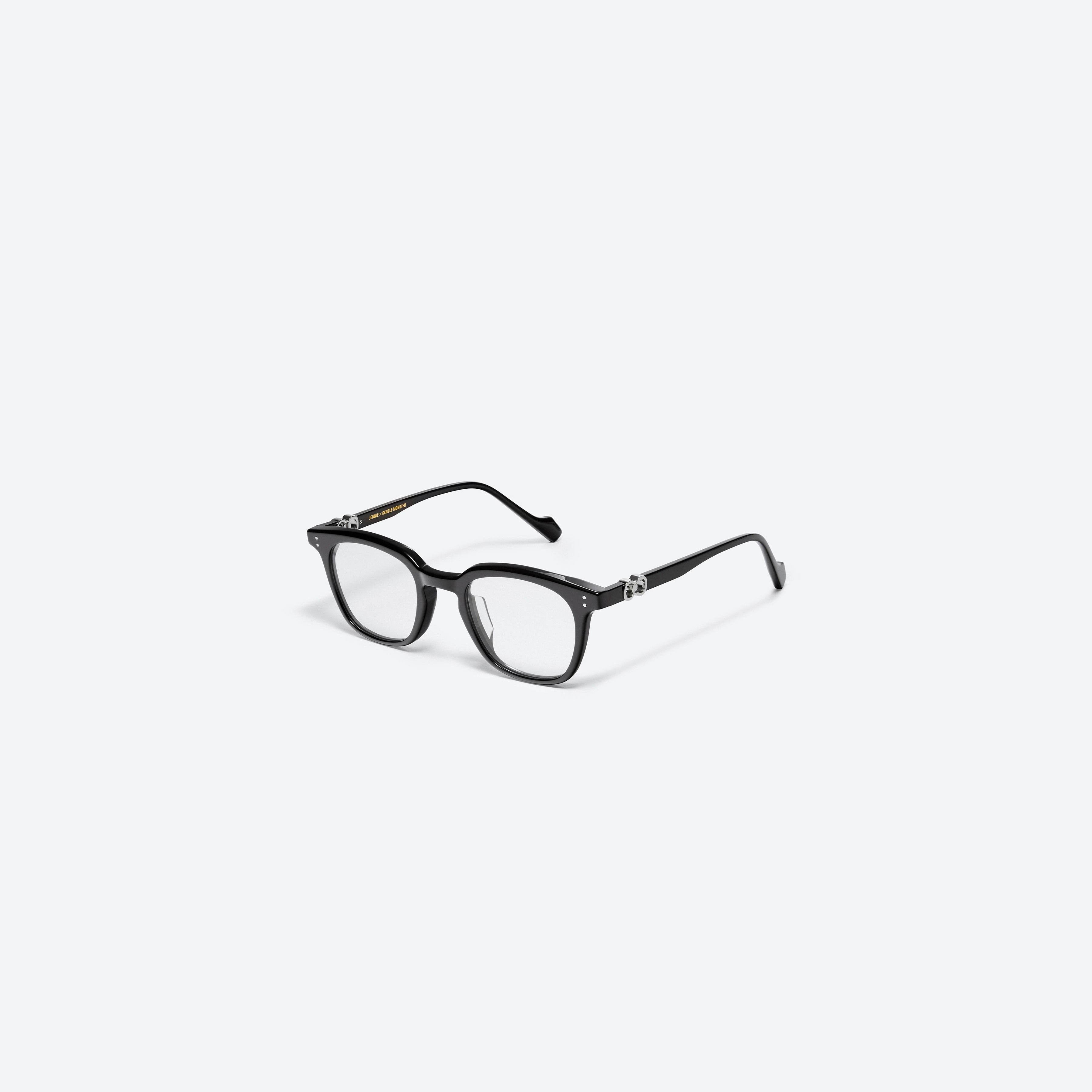 45-degree view of Gentle Monster Jennie - Zen 01 Black Mixed framed Square glasses.