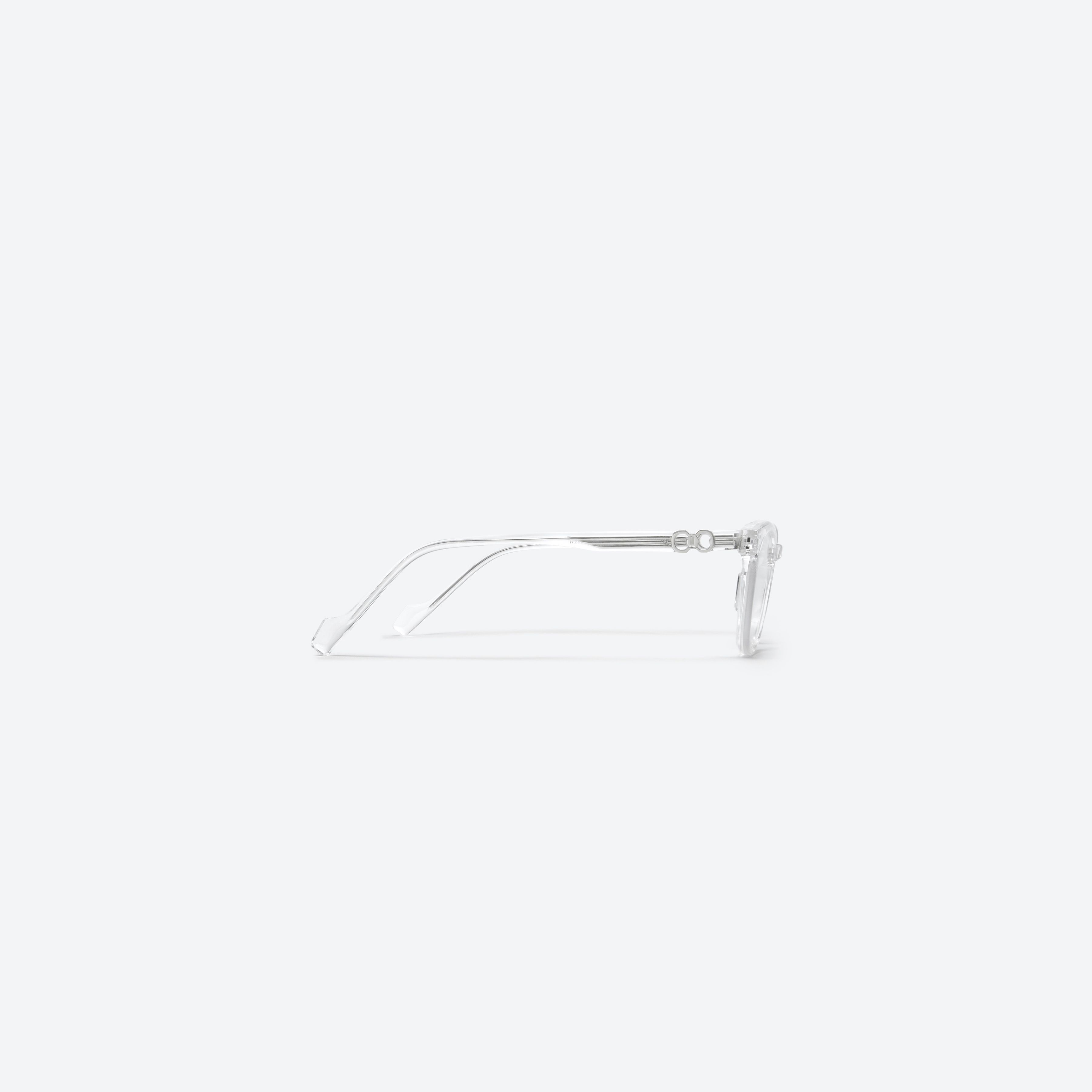 A detailed right view of Gentle Monster Jennie - Zen C1 Clear Acetate framed Square glasses.