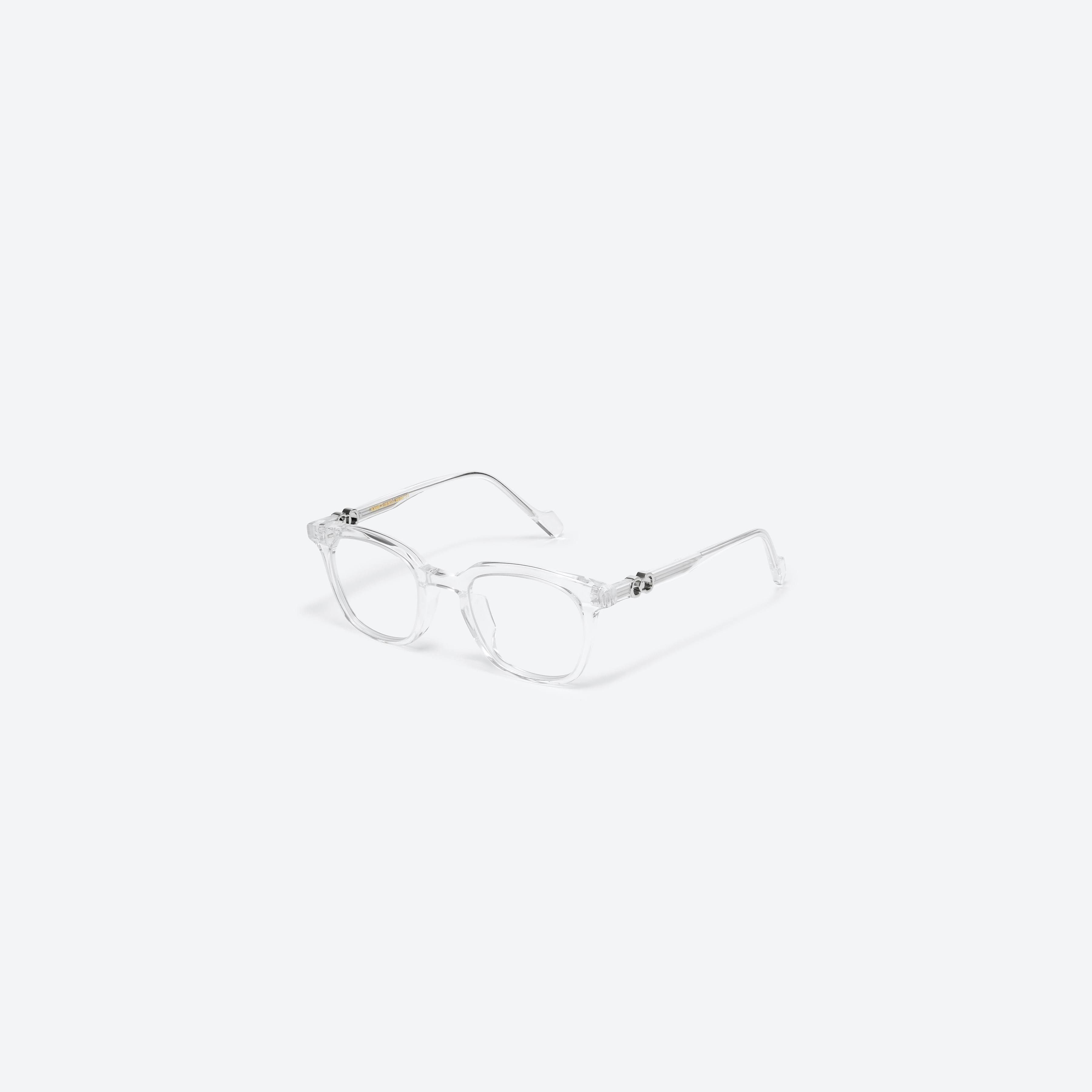 45-degree view of Gentle Monster Jennie - Zen C1 Clear Acetate framed Square glasses.