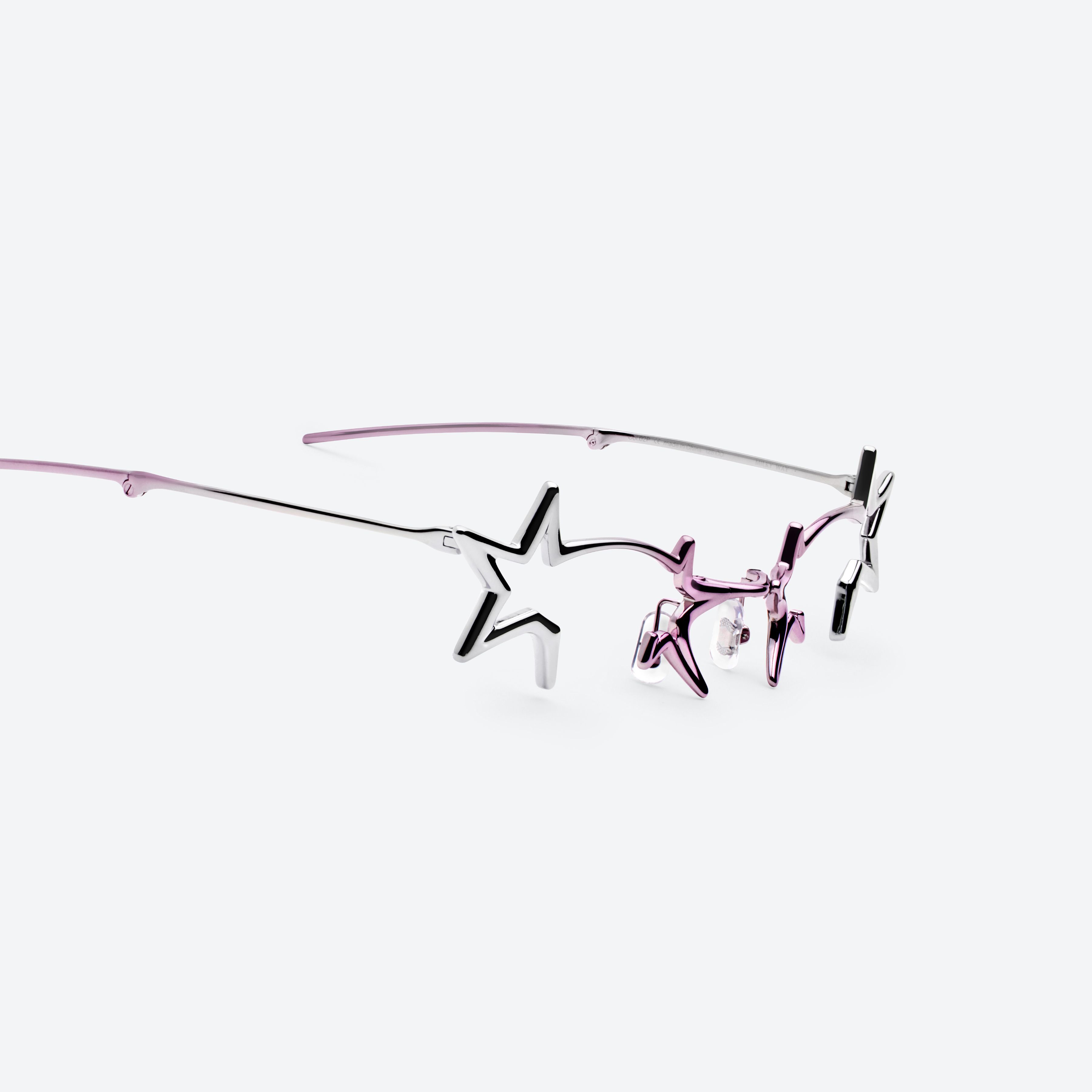 45-degree detailed view of Gentle Monster Milky Way 02P Silver Metal framed Cat-eye glasses.