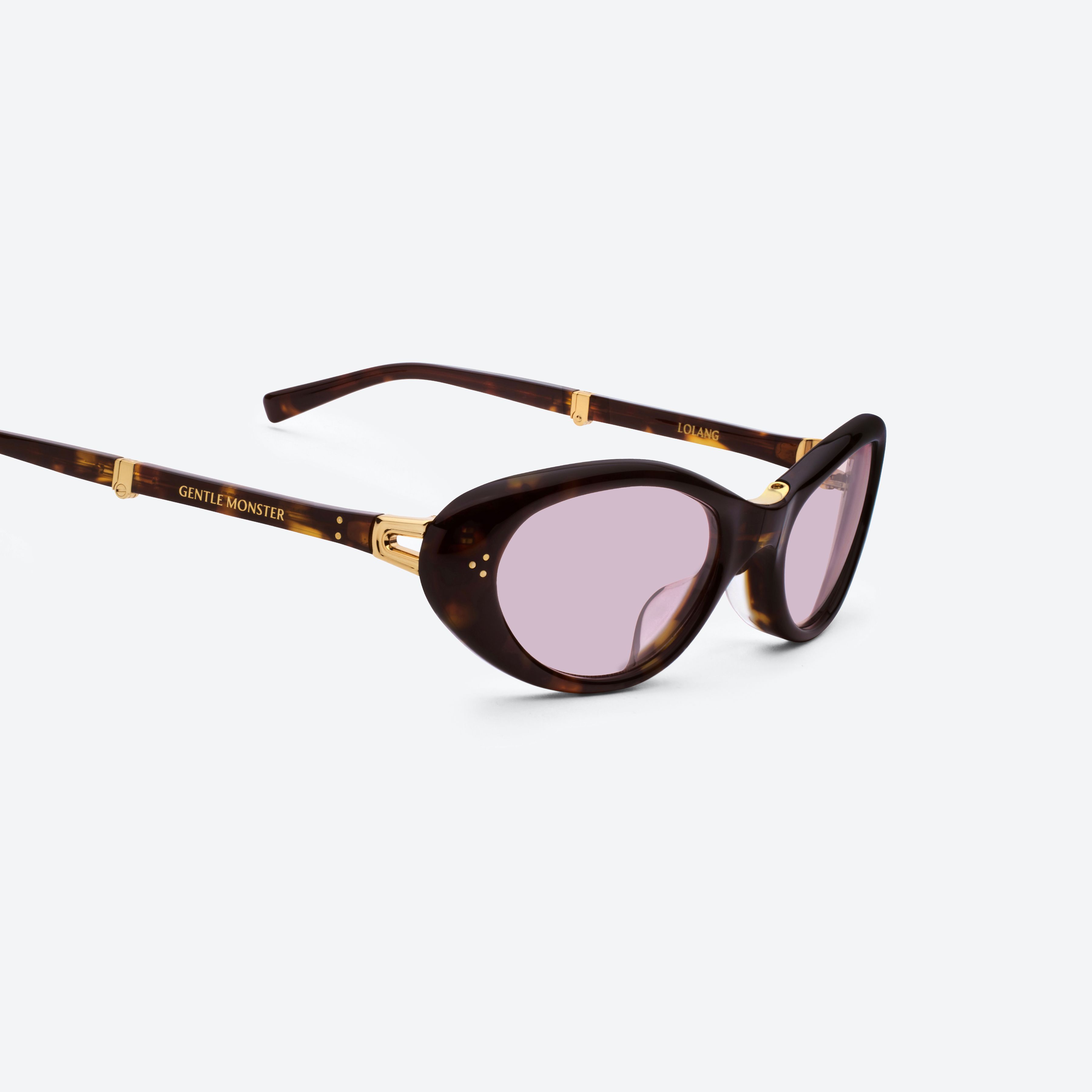 45-degree detailed view of Gentle Monster Lolang T1 Tortoise Acetate framed Oval sunglasses.