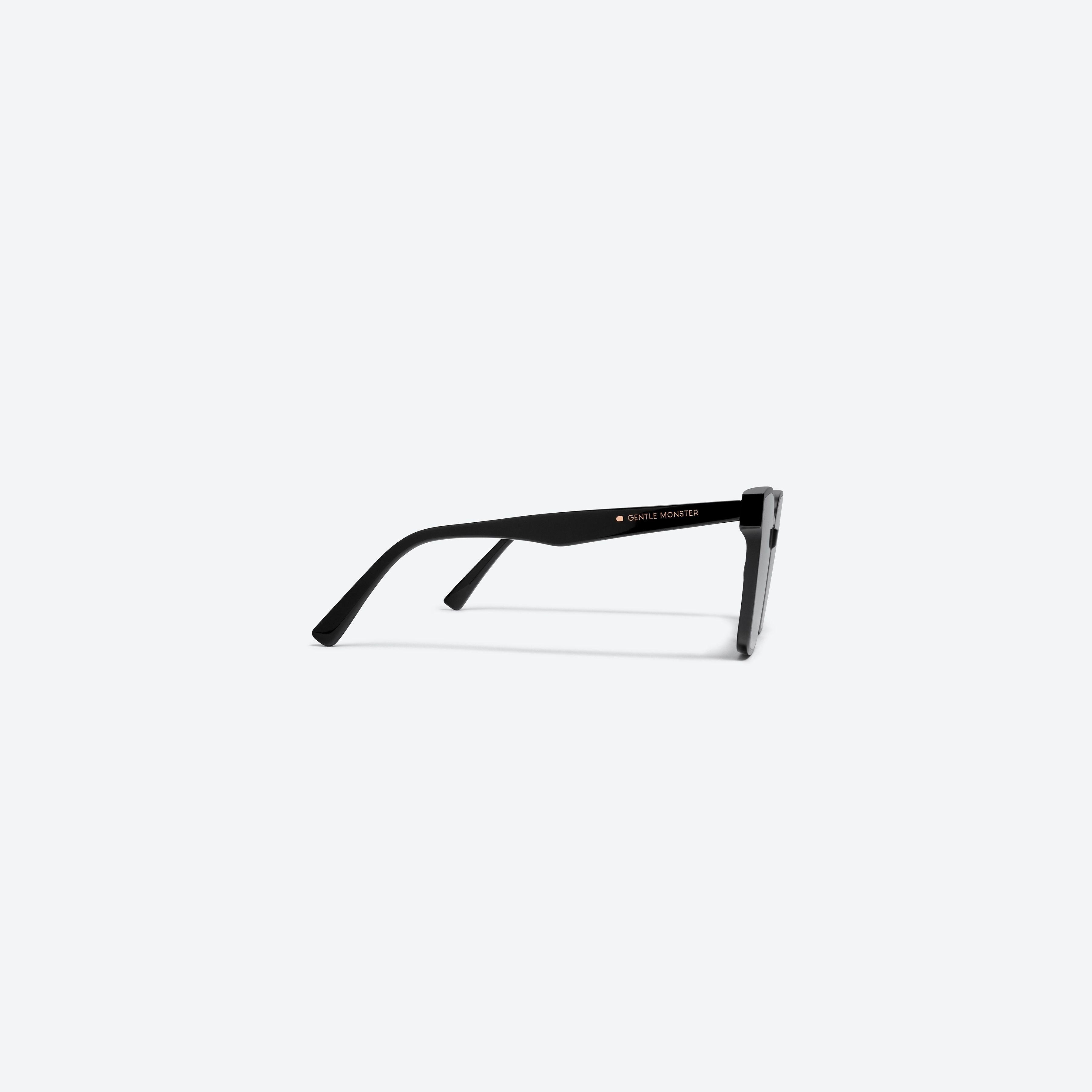A detailed right view of Gentle Monster HER.S 01 Black Acetate framed Square sunglasses.