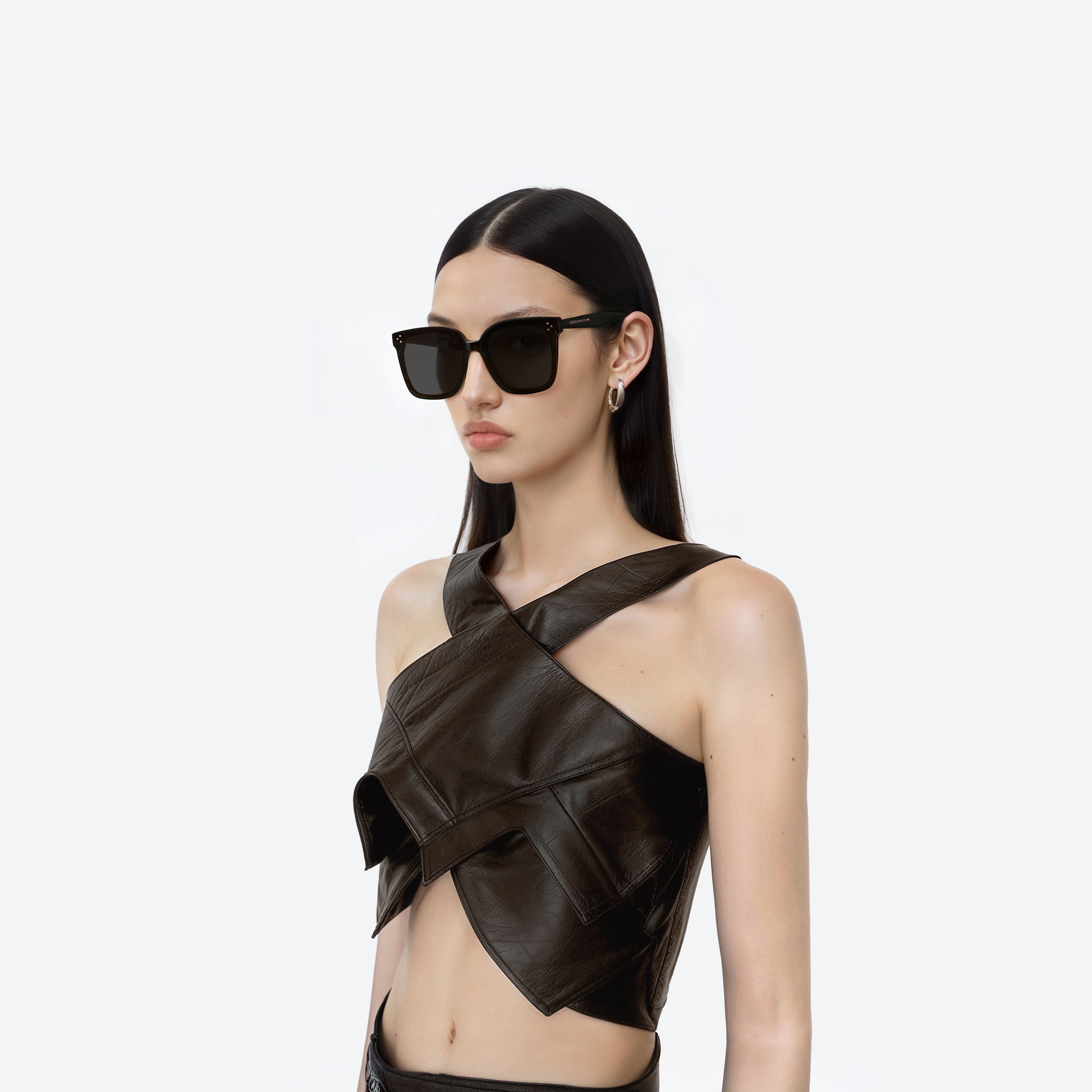 Model wearing the HER.S 01 Black Acetate framed Square sunglasses.