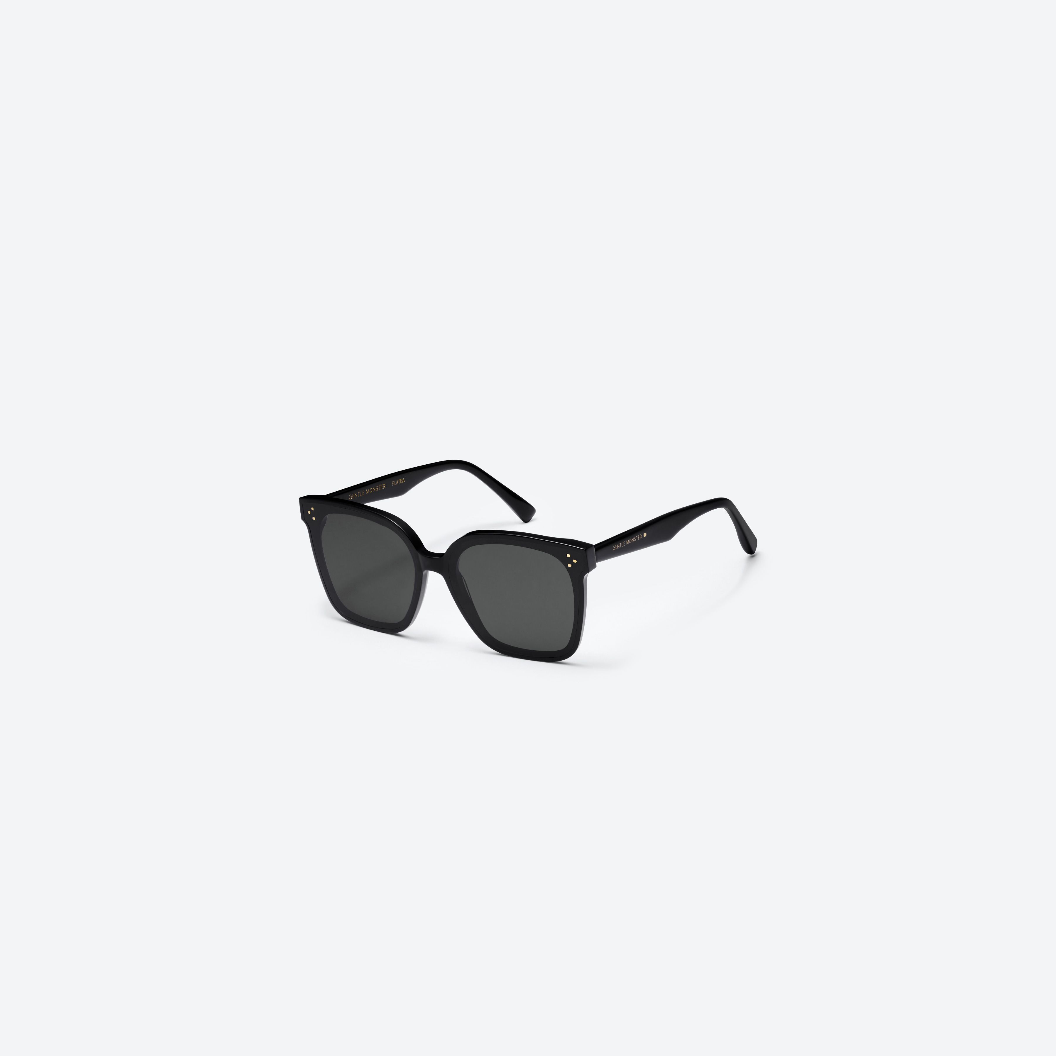 45-degree view of Gentle Monster HER.S 01 Black Acetate framed Square sunglasses.