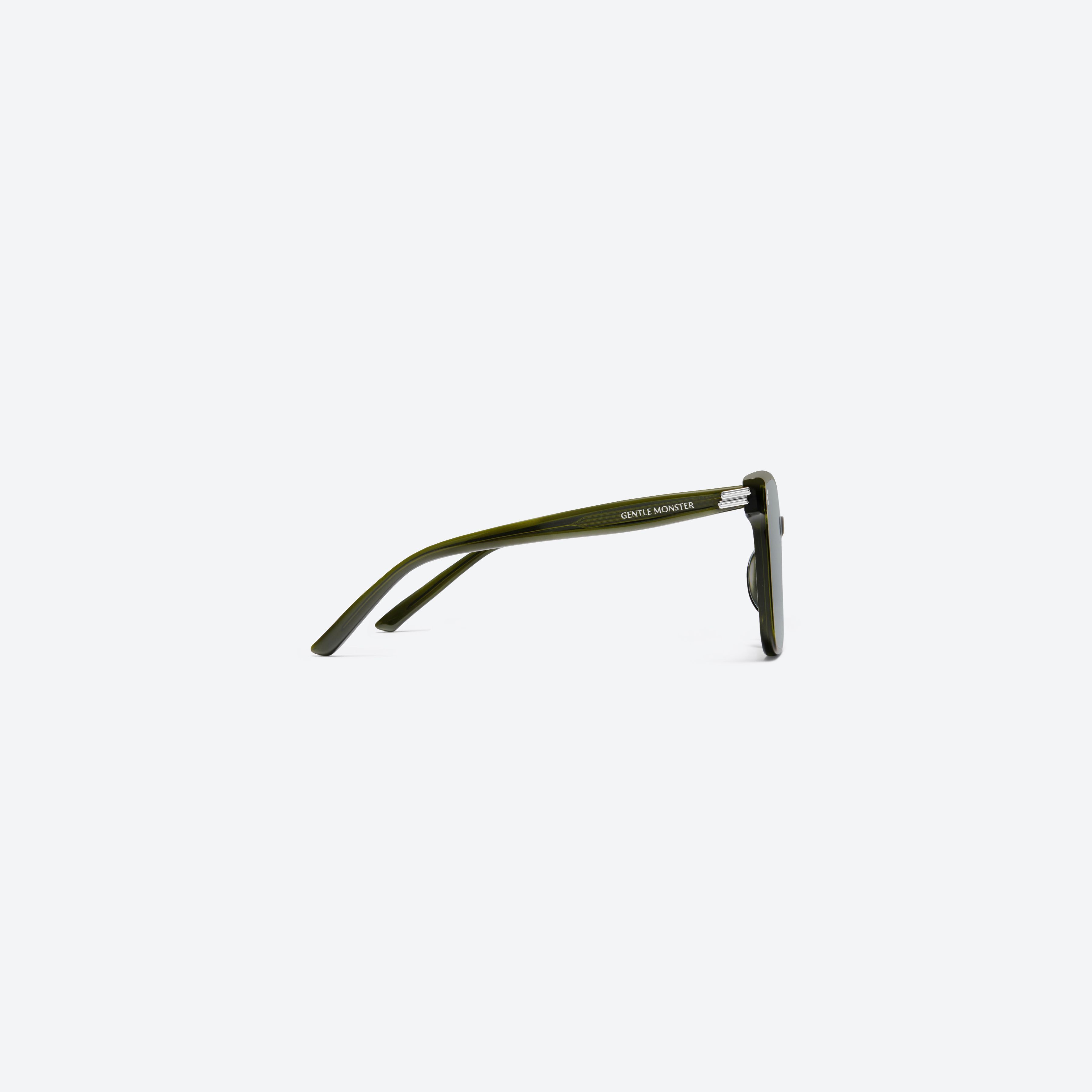 A detailed right view of Gentle Monster New Her KC2 Green Acetate framed Square sunglasses.