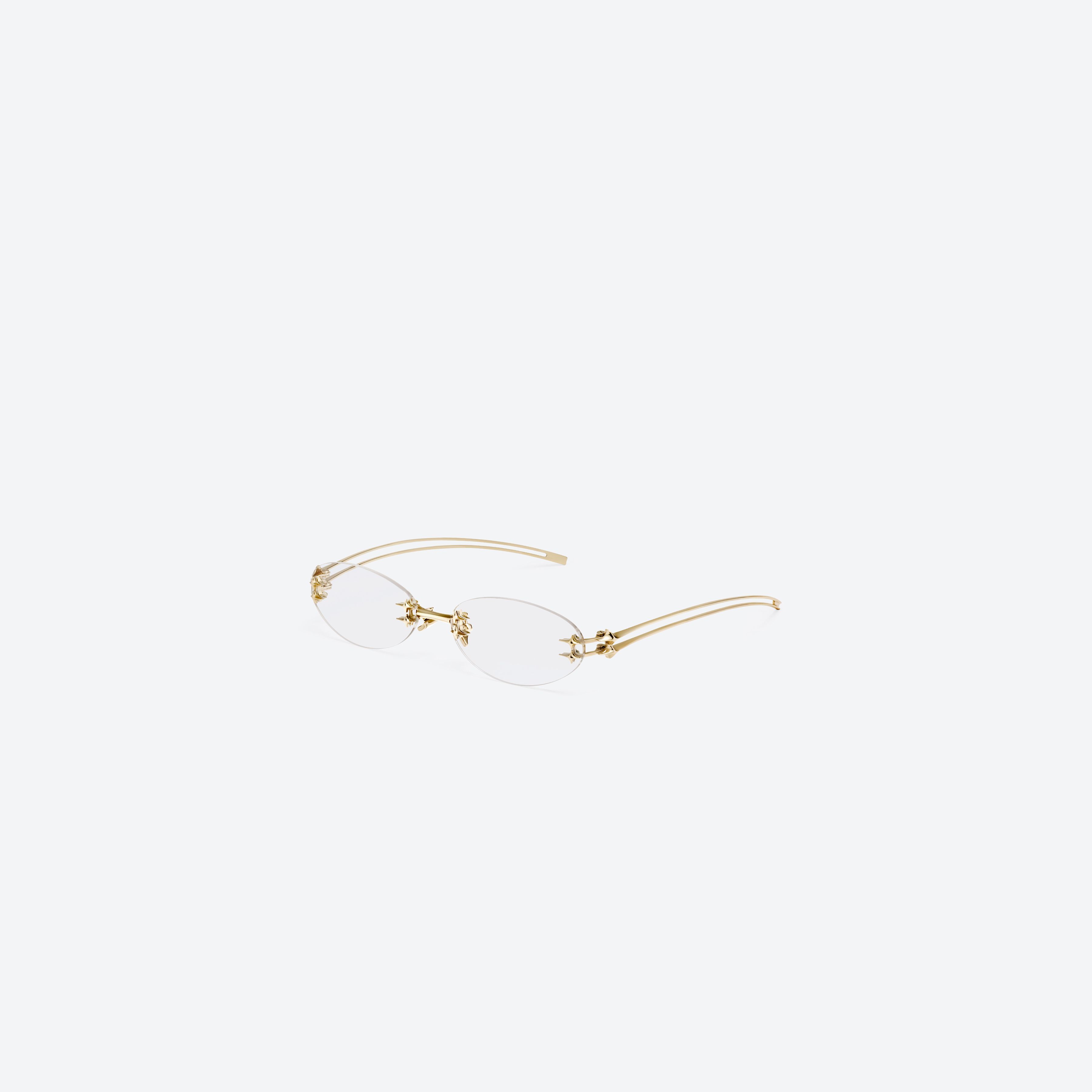 45-degree view of Gentle Monster Node 030 Gold Metal framed Oval sunglasses.