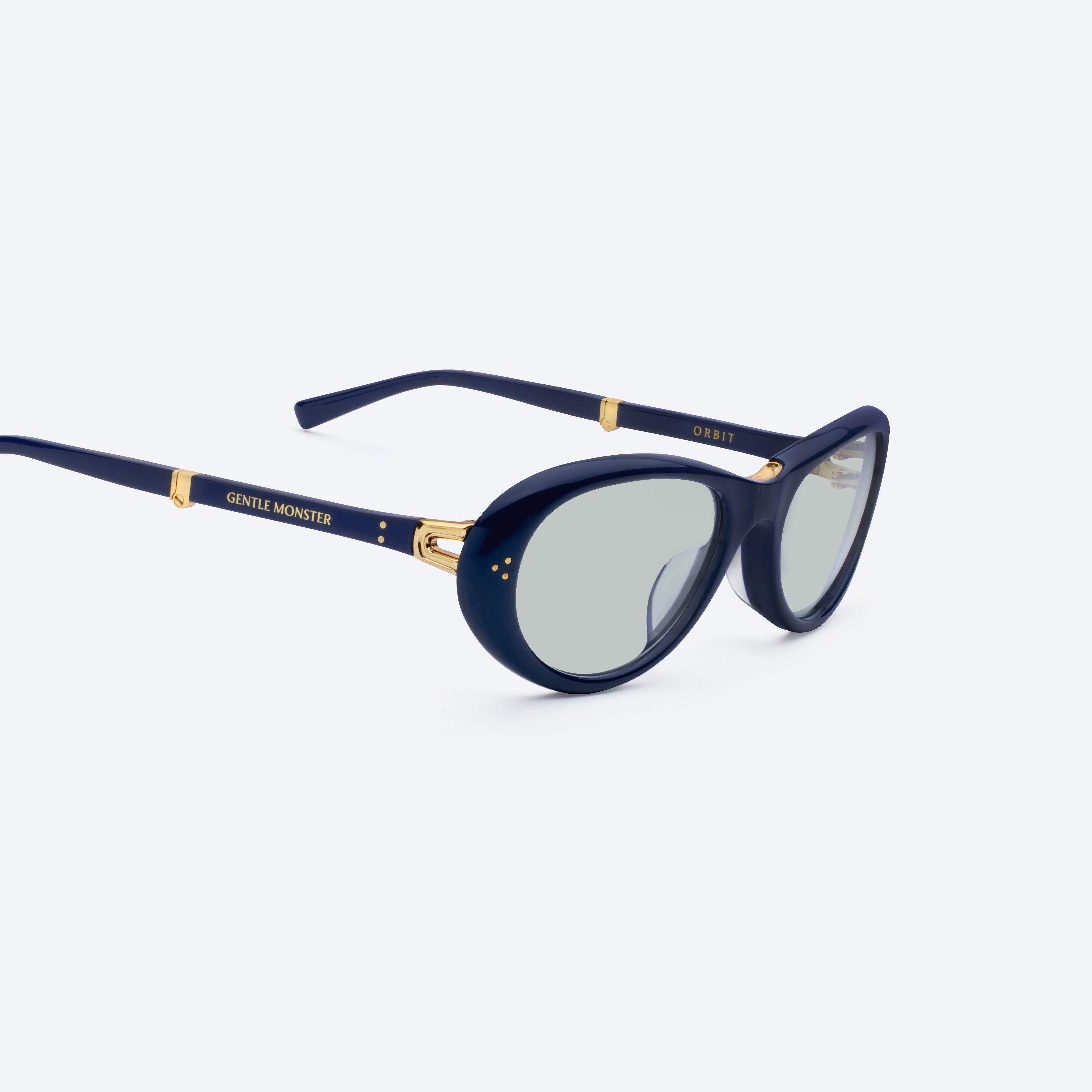 45-degree detailed view of Gentle Monster Orbit N6 Blue Acetate framed Round glasses.