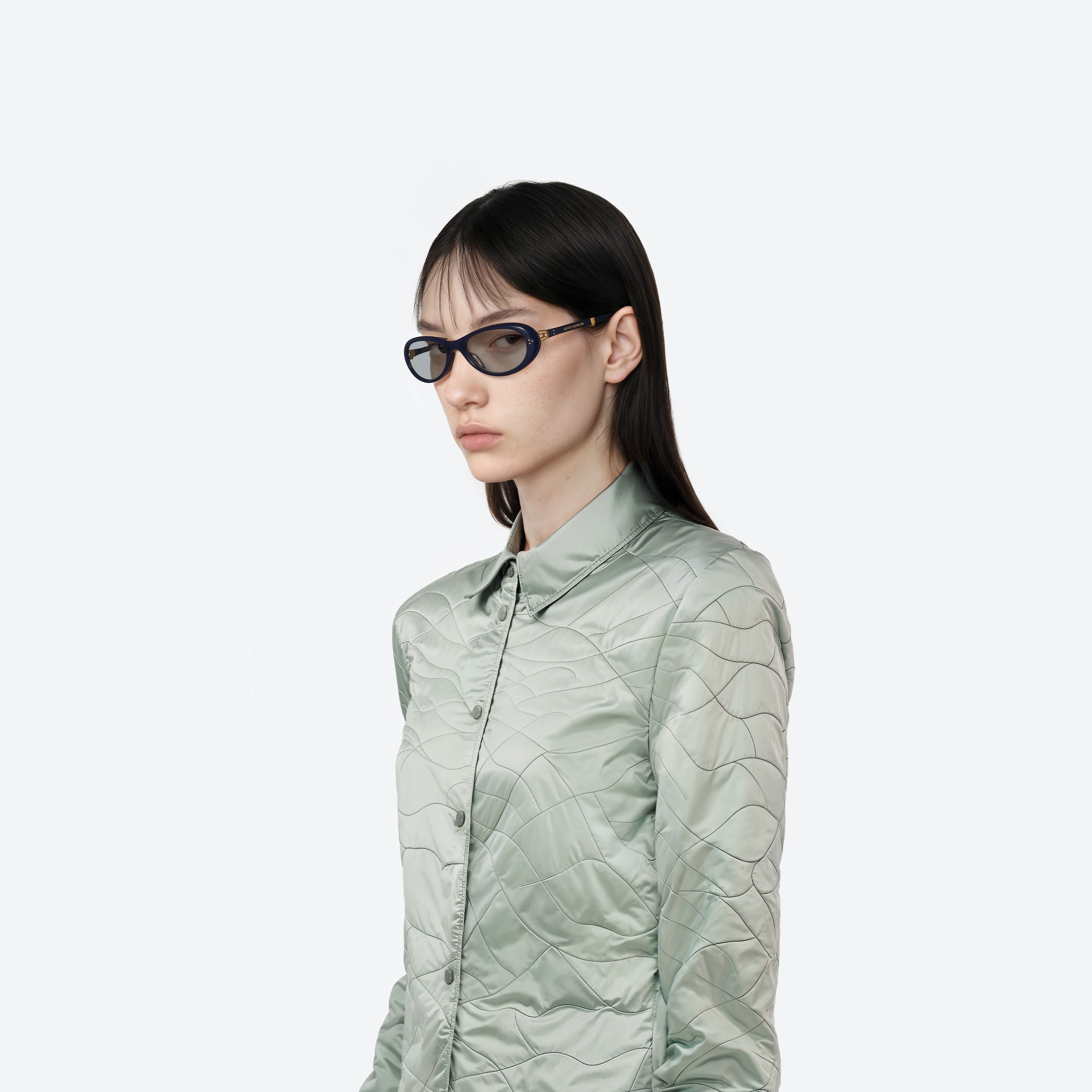 Model wearing the Orbit N6 Blue Acetate framed Round glasses.