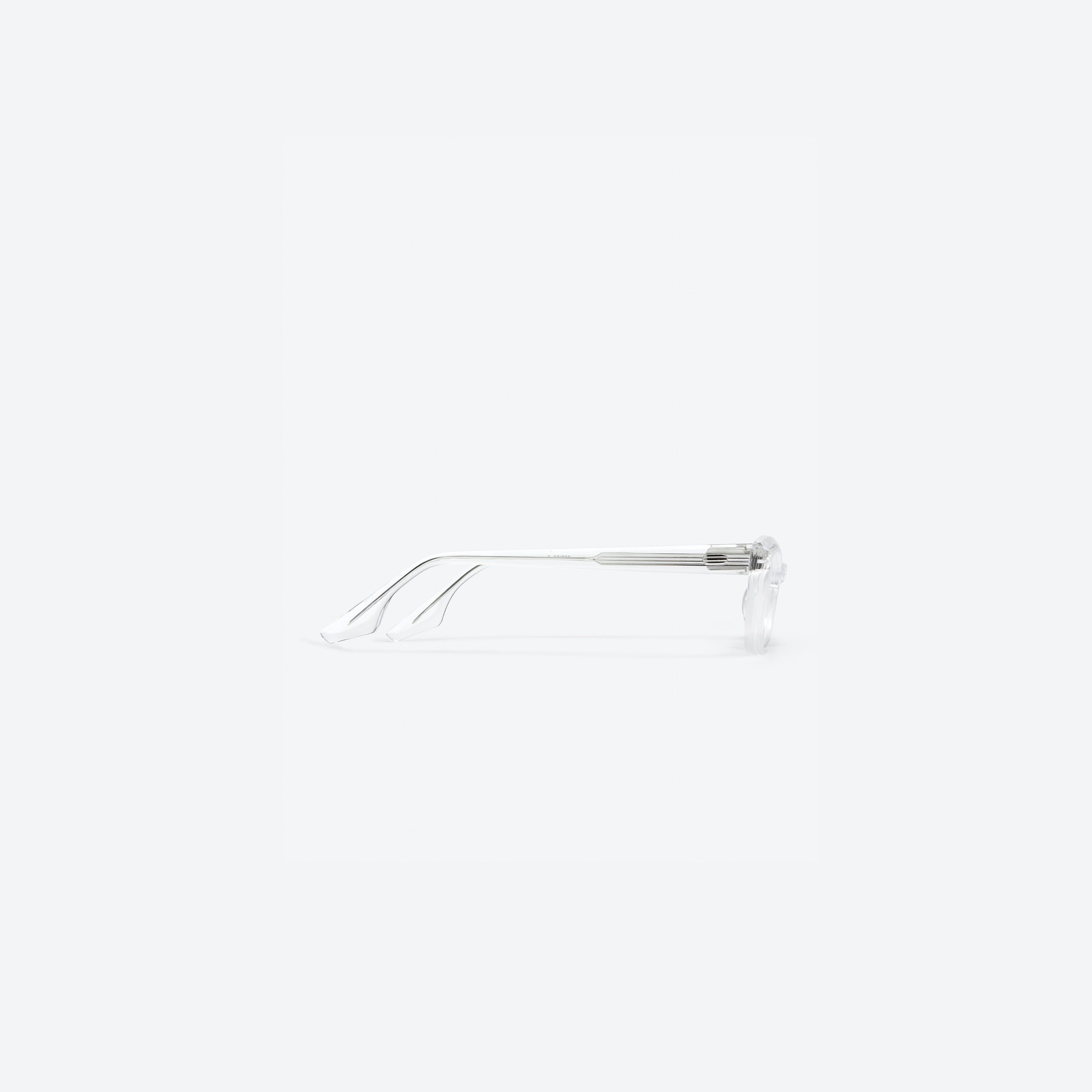 A detailed right view of Gentle Monster Miview C1 Clear Acetate framed Cat-eye glasses.