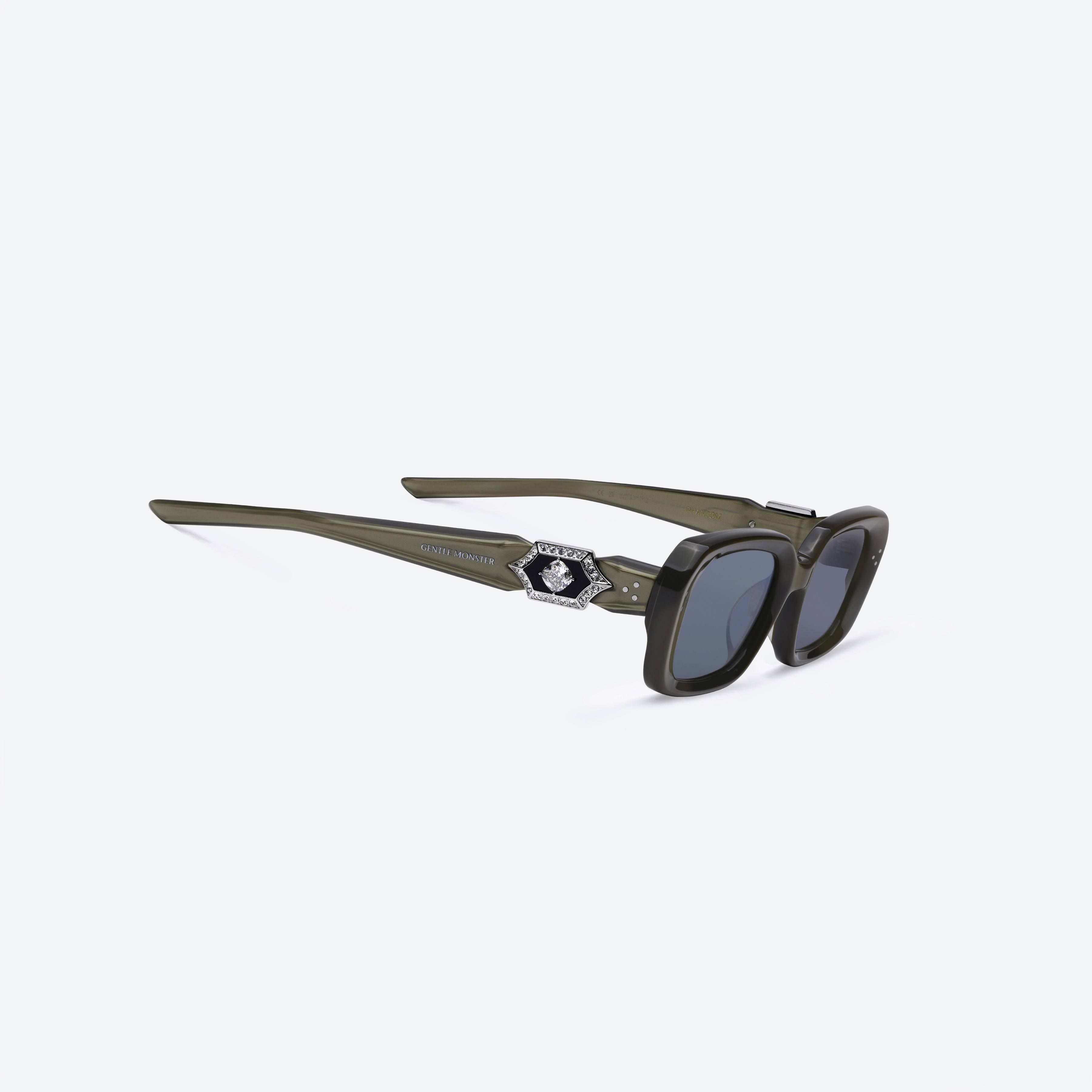 45-degree detailed view of Gentle Monster Phantom BRC16 Brown Acetate framed Square sunglasses.
