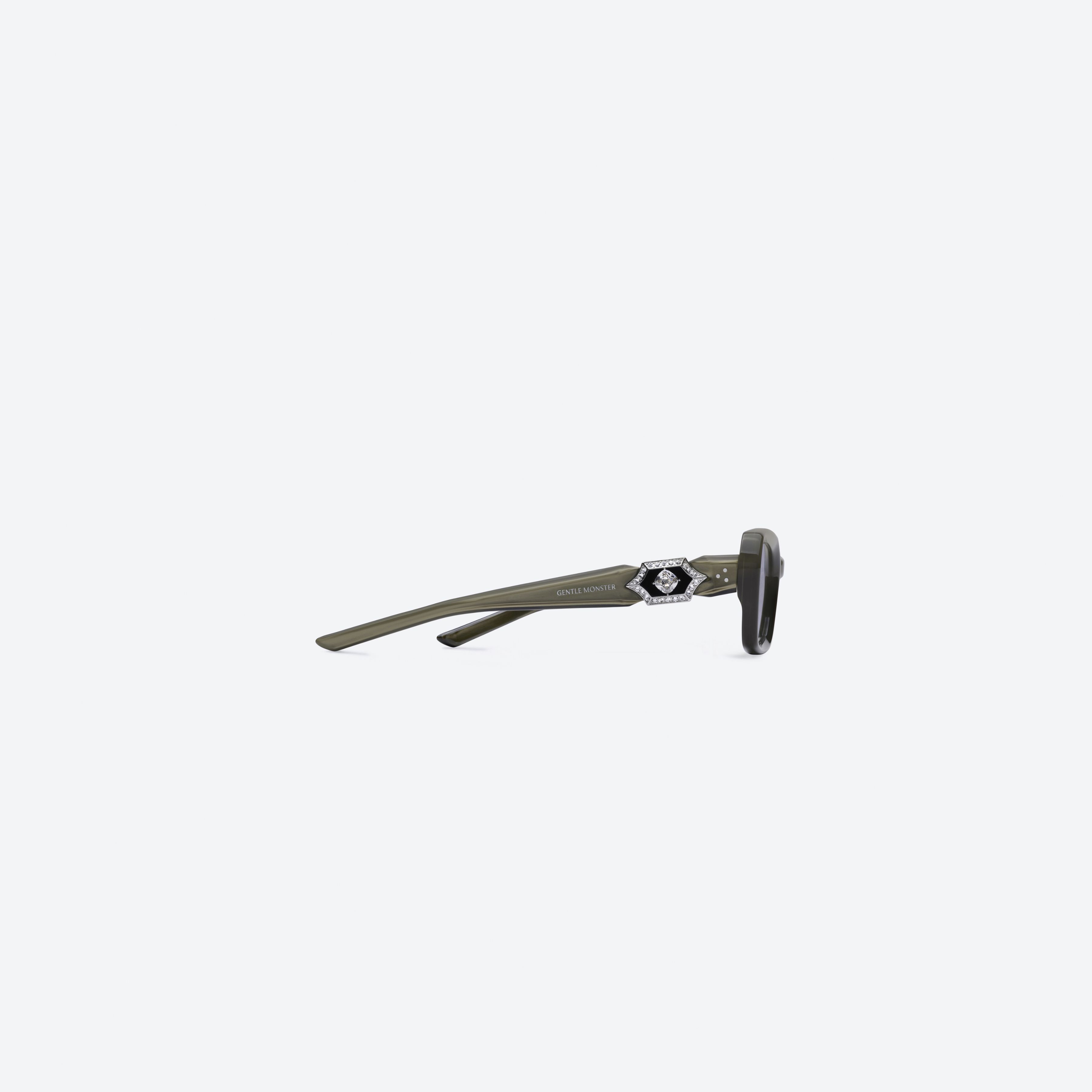 A detailed right view of Gentle Monster Phantom BRC16 Brown Acetate framed Square sunglasses.