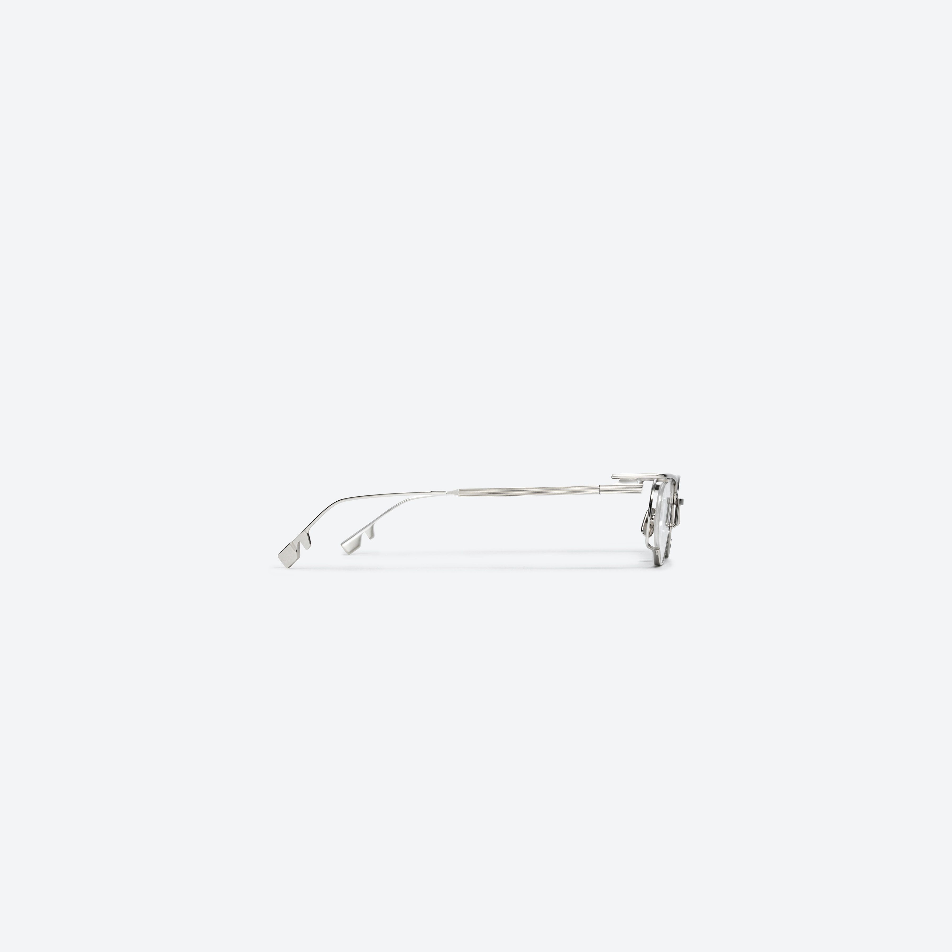 A detailed right view of Gentle Monster Don 02 Silver Metal framed Cat-eye glasses.