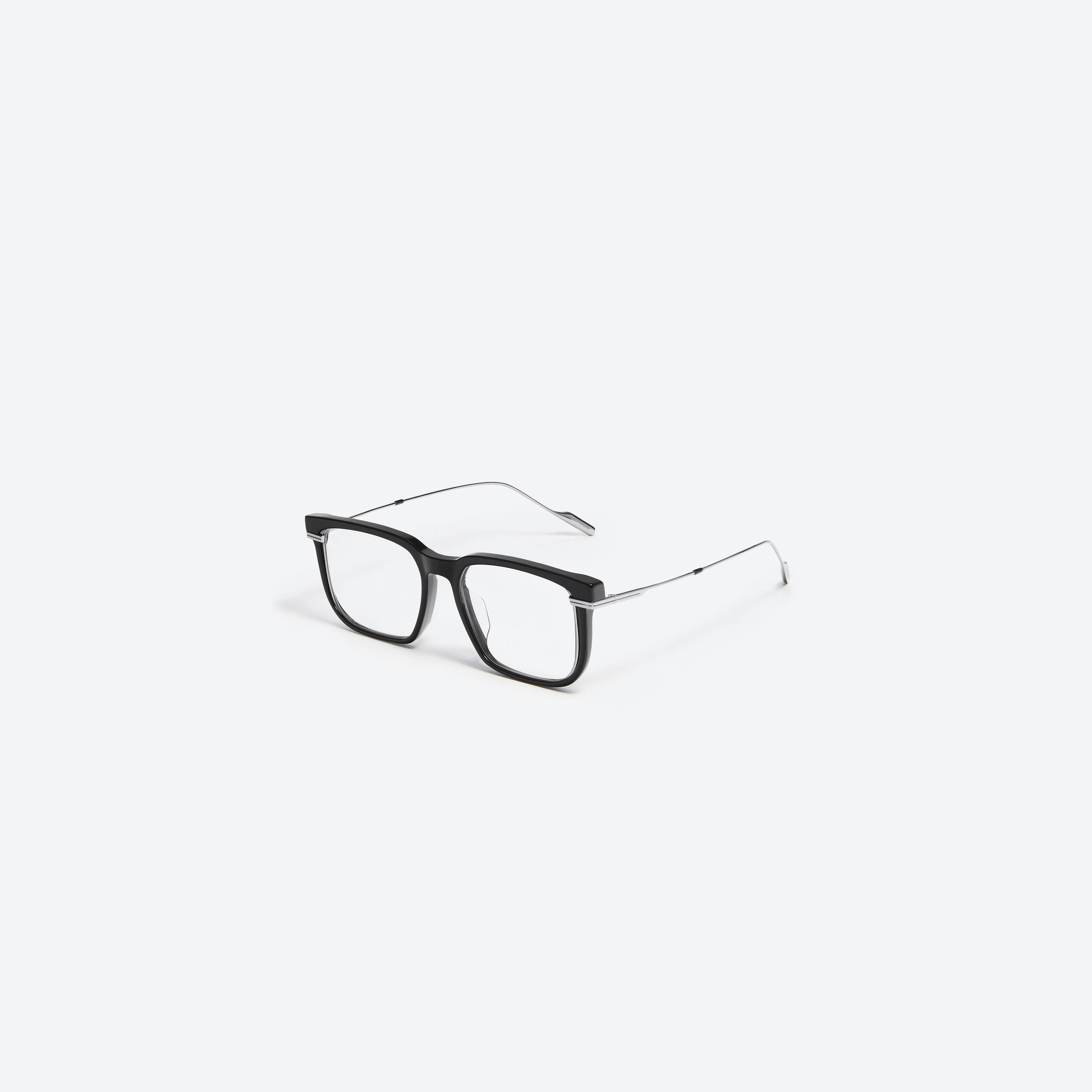 45-degree view of Gentle Monster Choice.YK 01 Black Mixed framed Square glasses.