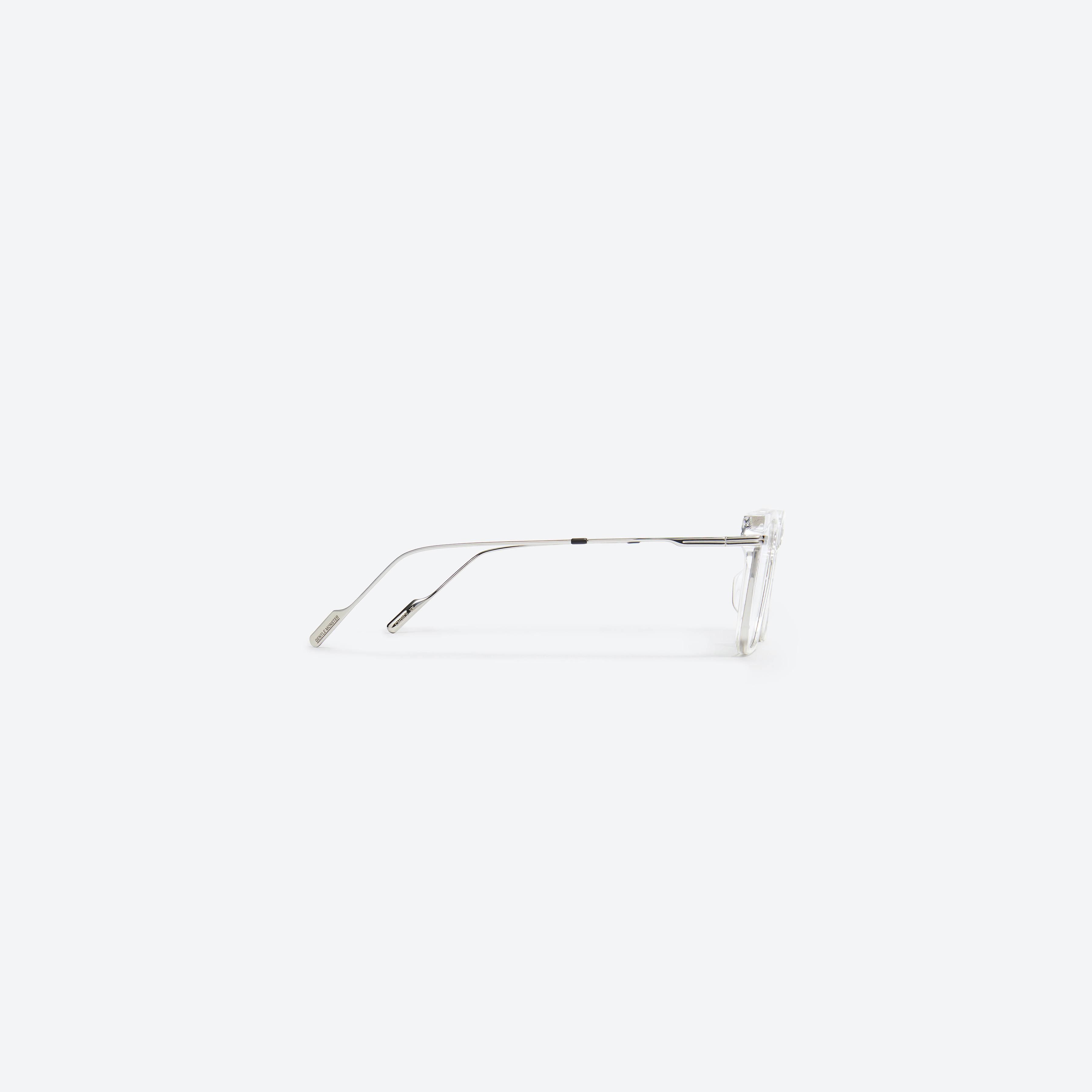 A detailed right view of Gentle Monster Choice.YK C1 Clear Mixed framed Square glasses.