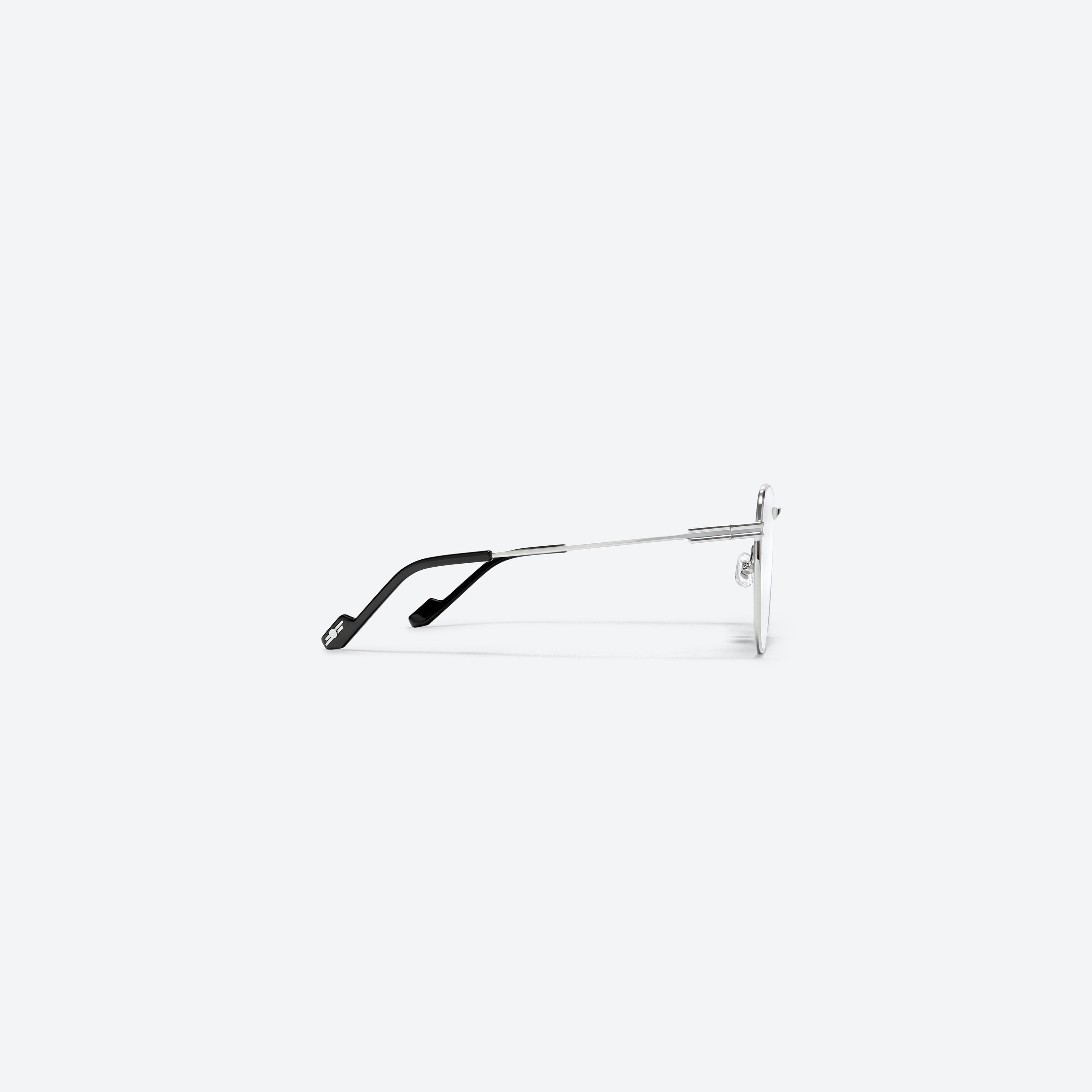 A detailed right view of Gentle Monster Onil 02 Silver Metal framed Square glasses.