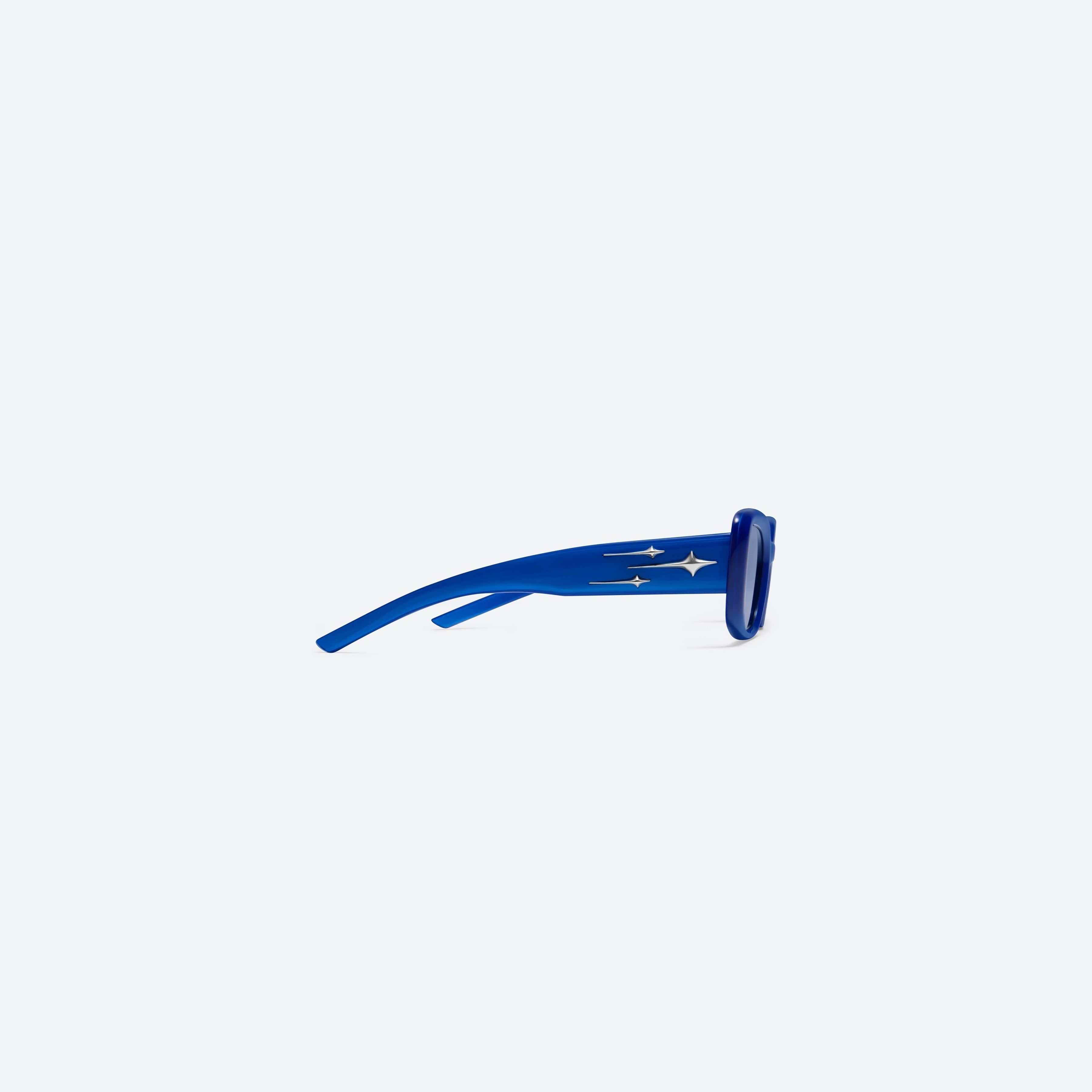 A detailed right view of Gentle Monster Antena BL3 Blue Acetate framed Square sunglasses.