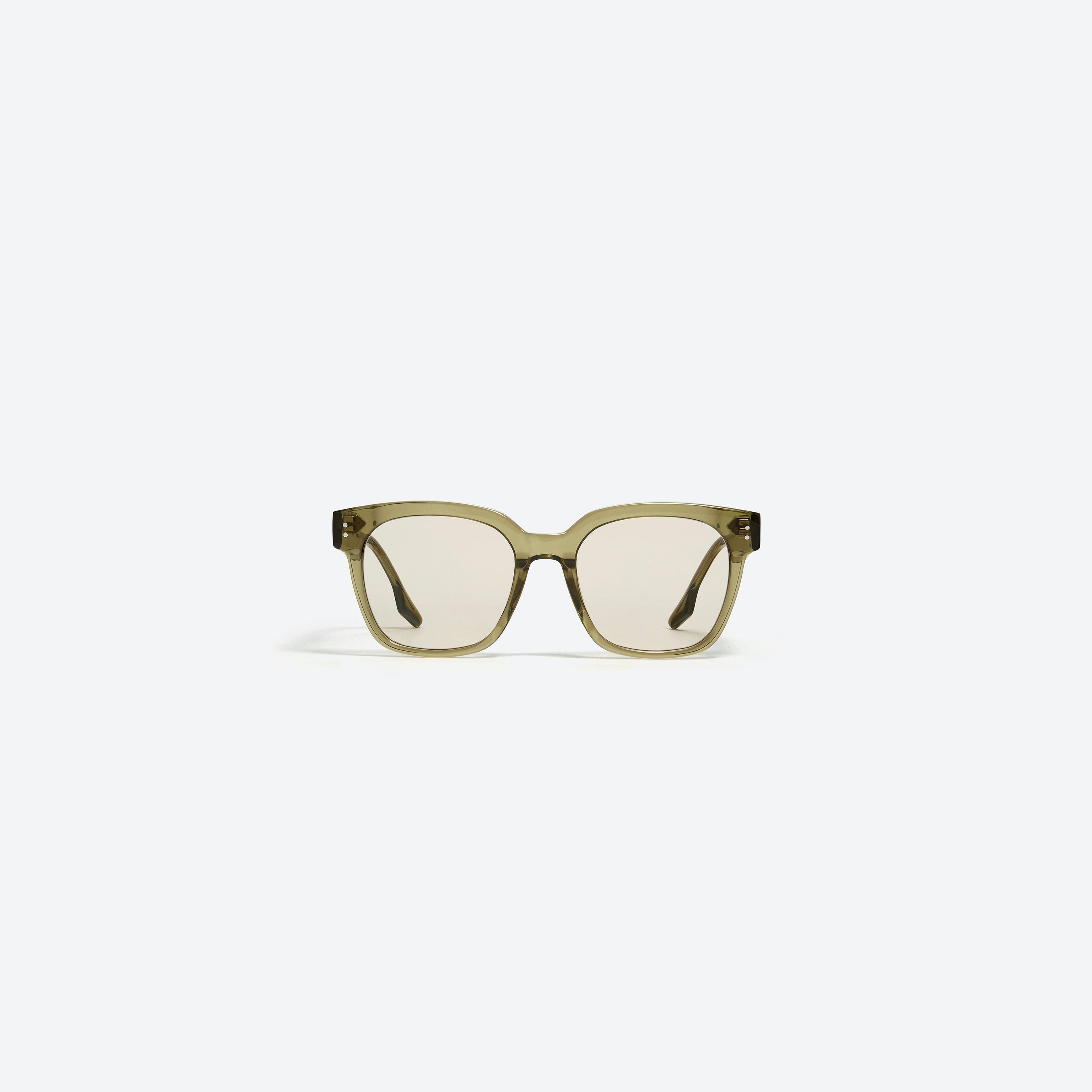 A front view of Gentle Monster Una.C N KC1 Green Acetate framed Square glasses.