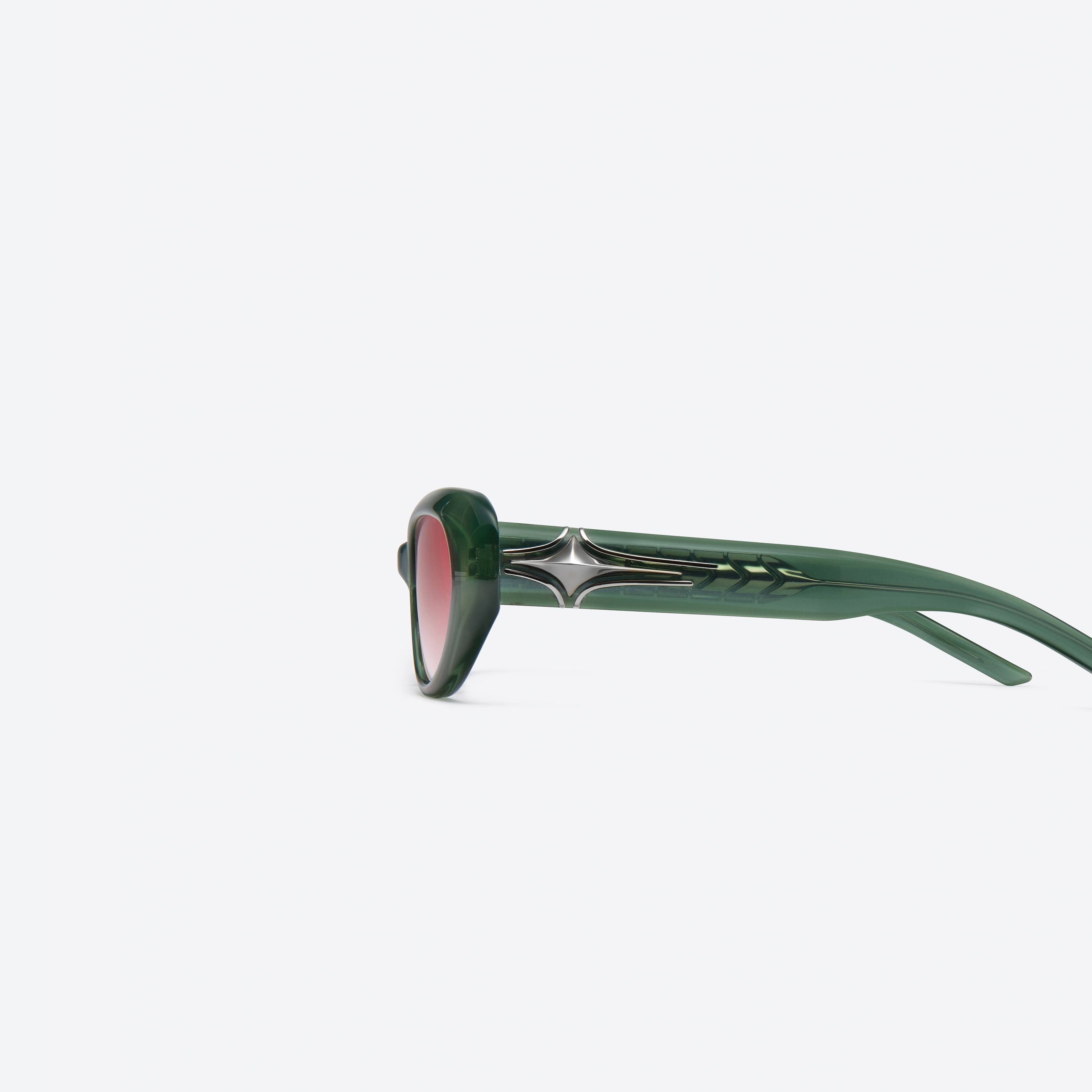 A detailed left view of Gentle Monster Fear X GR9 Green Acetate framed Oval sunglasses.