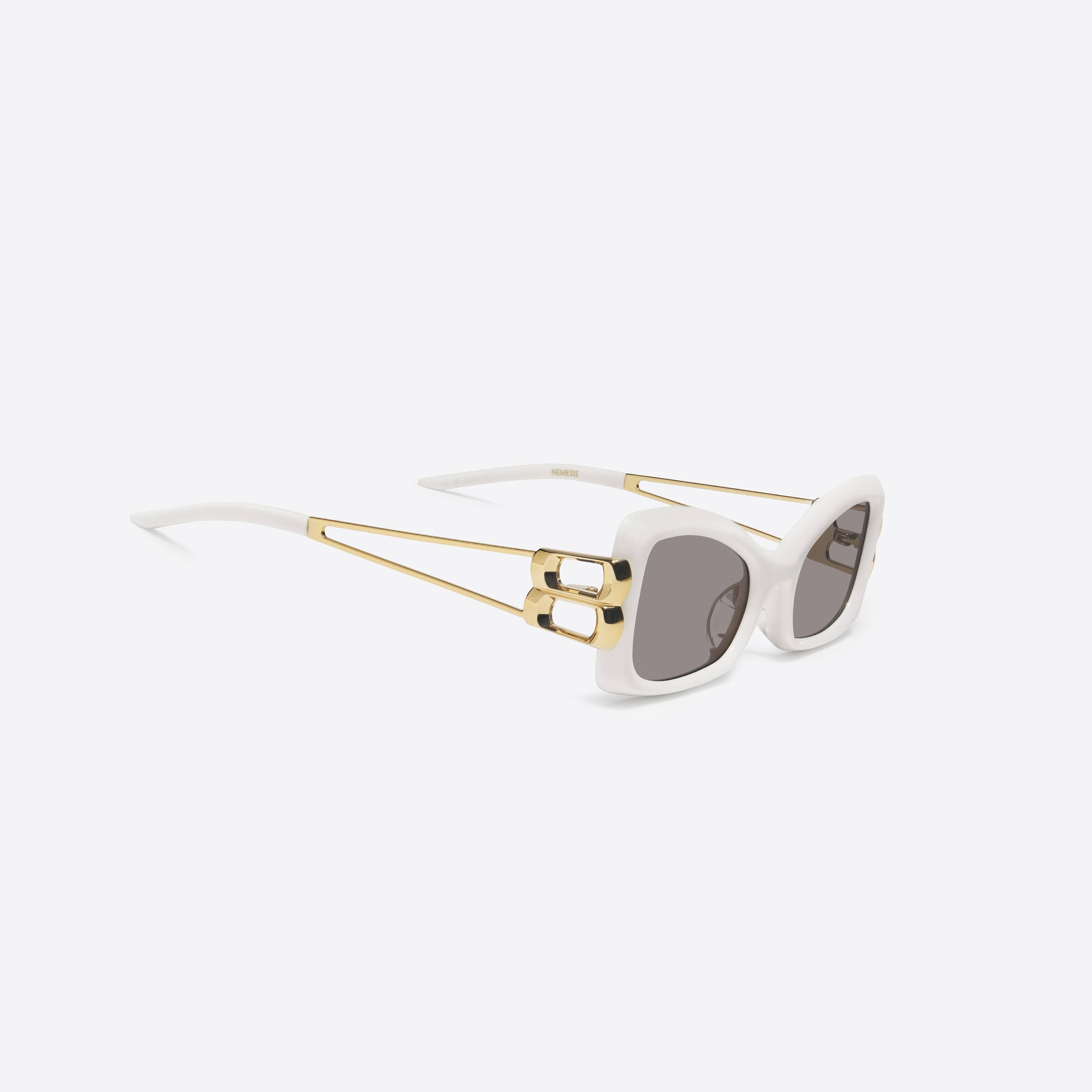 45-degree detailed view of Gentle Monster Nemesis W2 White Mixed framed Cat-eye sunglasses.