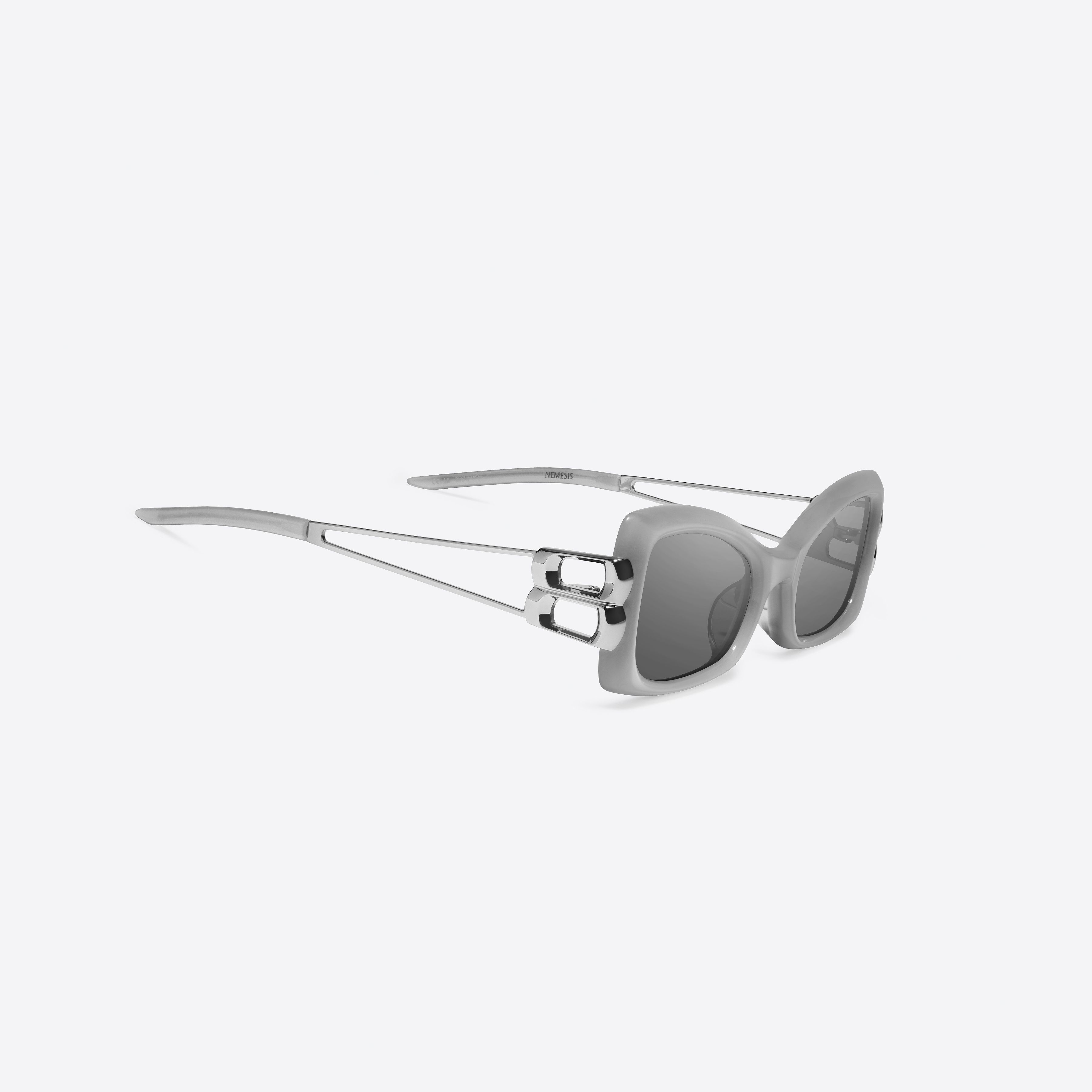 45-degree detailed view of Gentle Monster Nemesis GC11 Gray Mixed framed Cat-eye sunglasses.