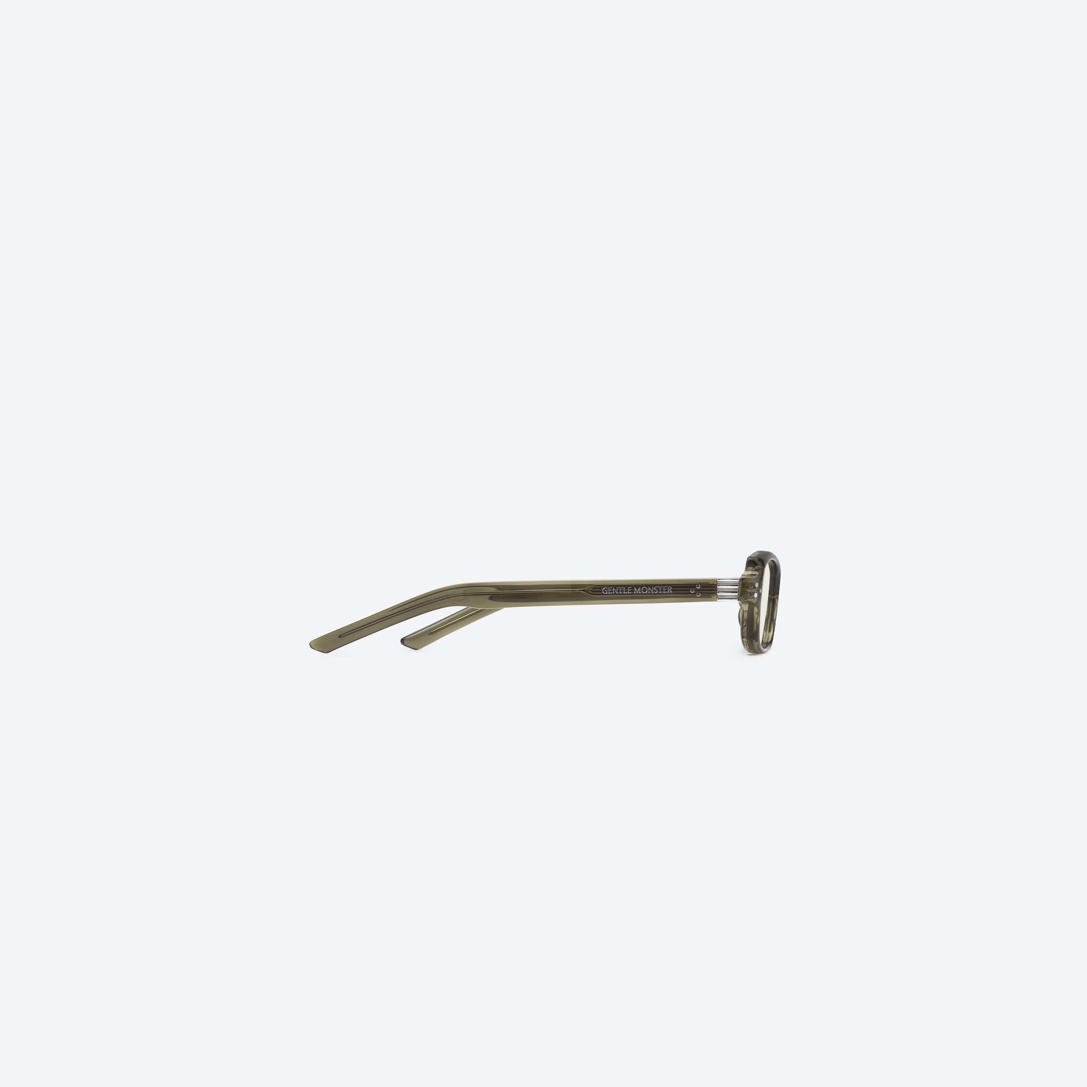 A detailed right view of Gentle Monster SLYK KC1 Green Acetate framed Square glasses.