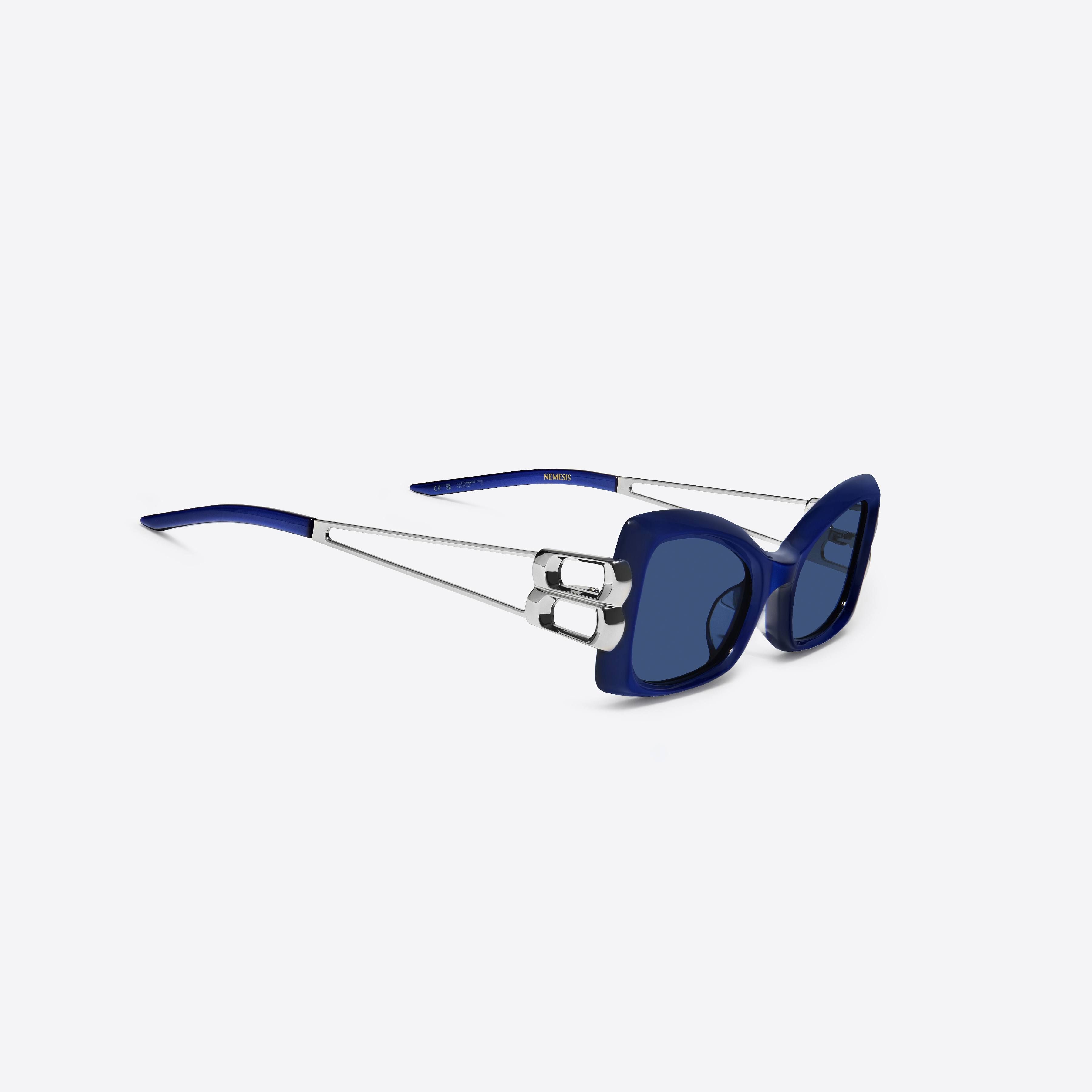 45-degree detailed view of Gentle Monster Nemesis BLC8 Blue Mixed framed Cat-eye sunglasses.