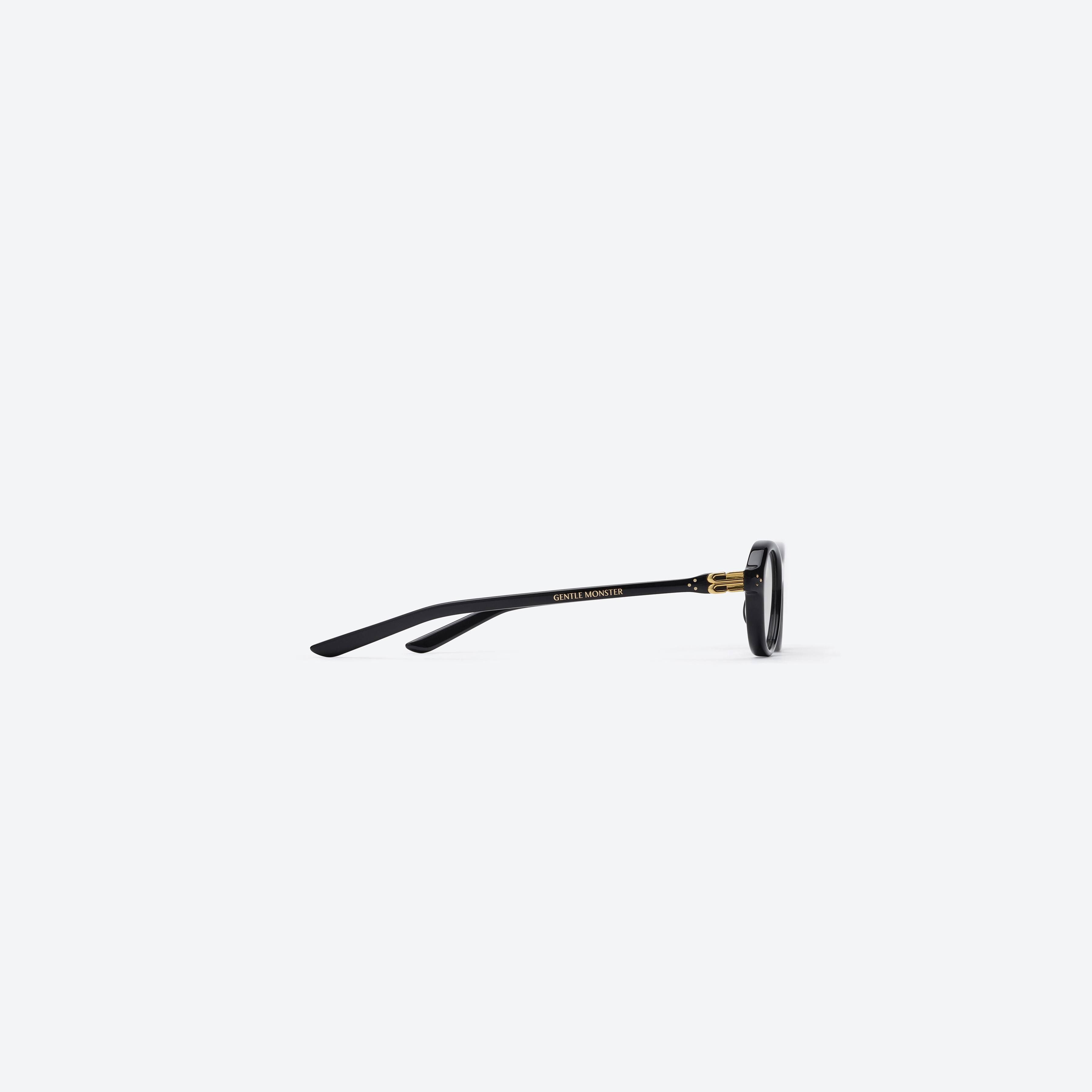 A detailed left view of Gentle Monster Be Slo 01(Light-Adaptive) Black Acetate framed Aviator glasses.