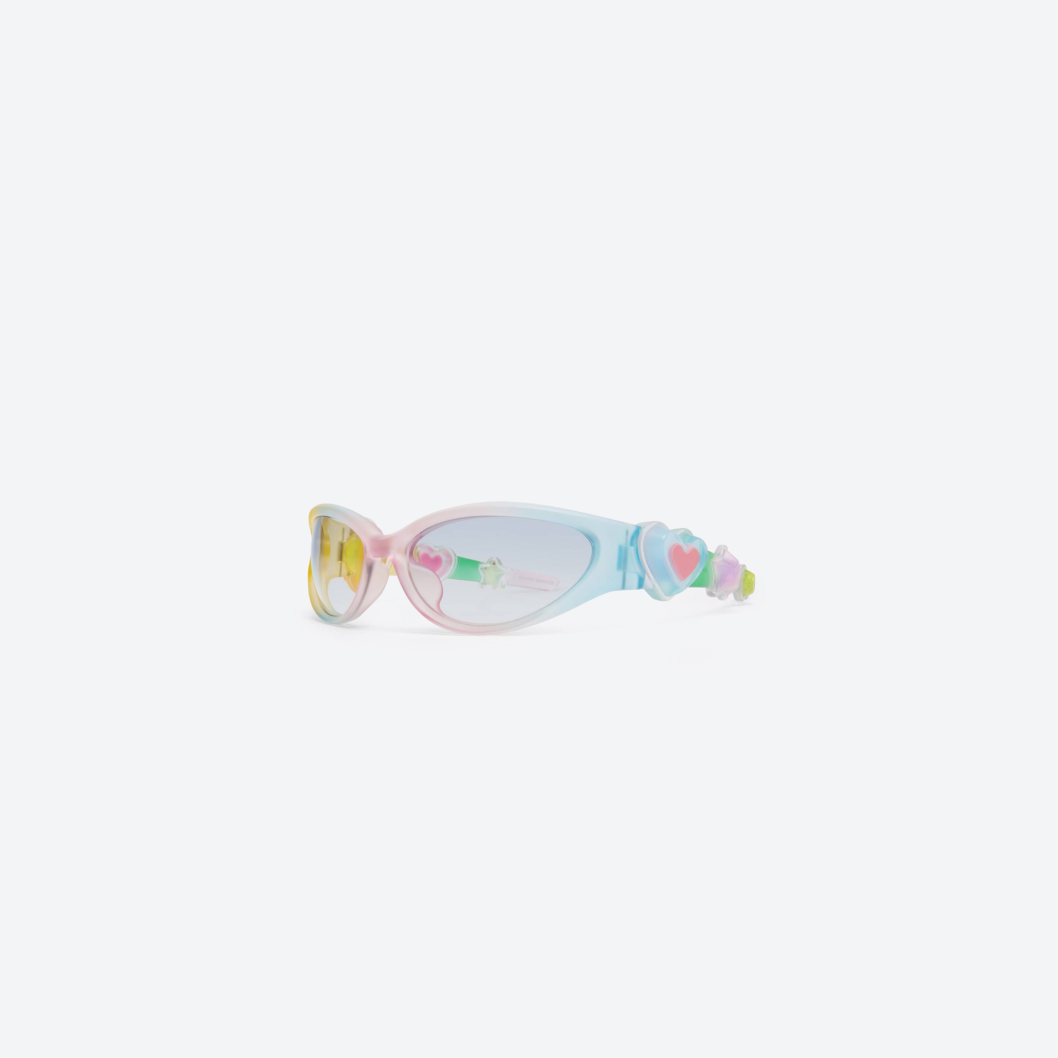 45-degree view of Gentle Monster Gummy MG1 Multicolored Nylon framed Wraparound sunglasses.