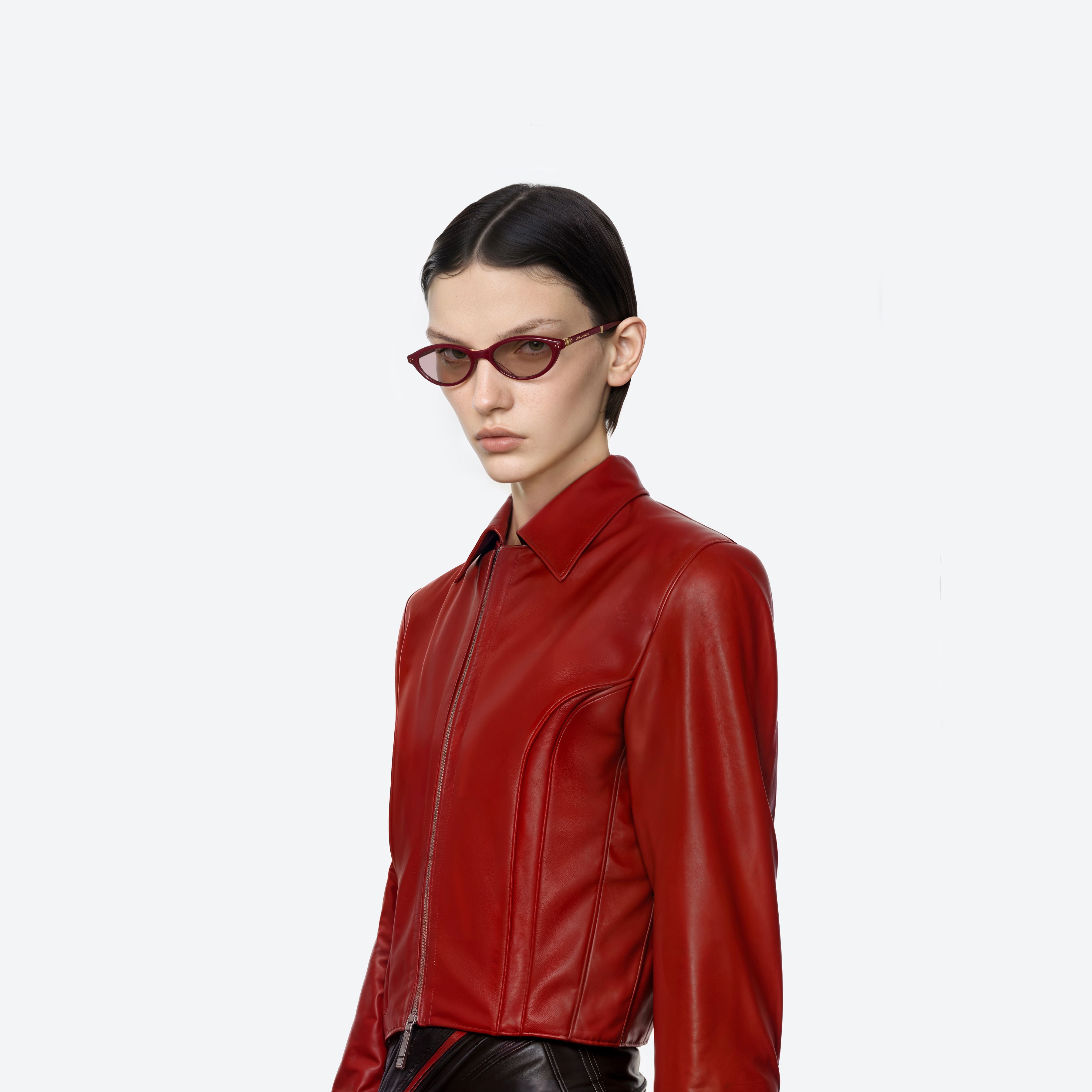 Model wearing the Takion R8 Red Acetate framed Round glasses.