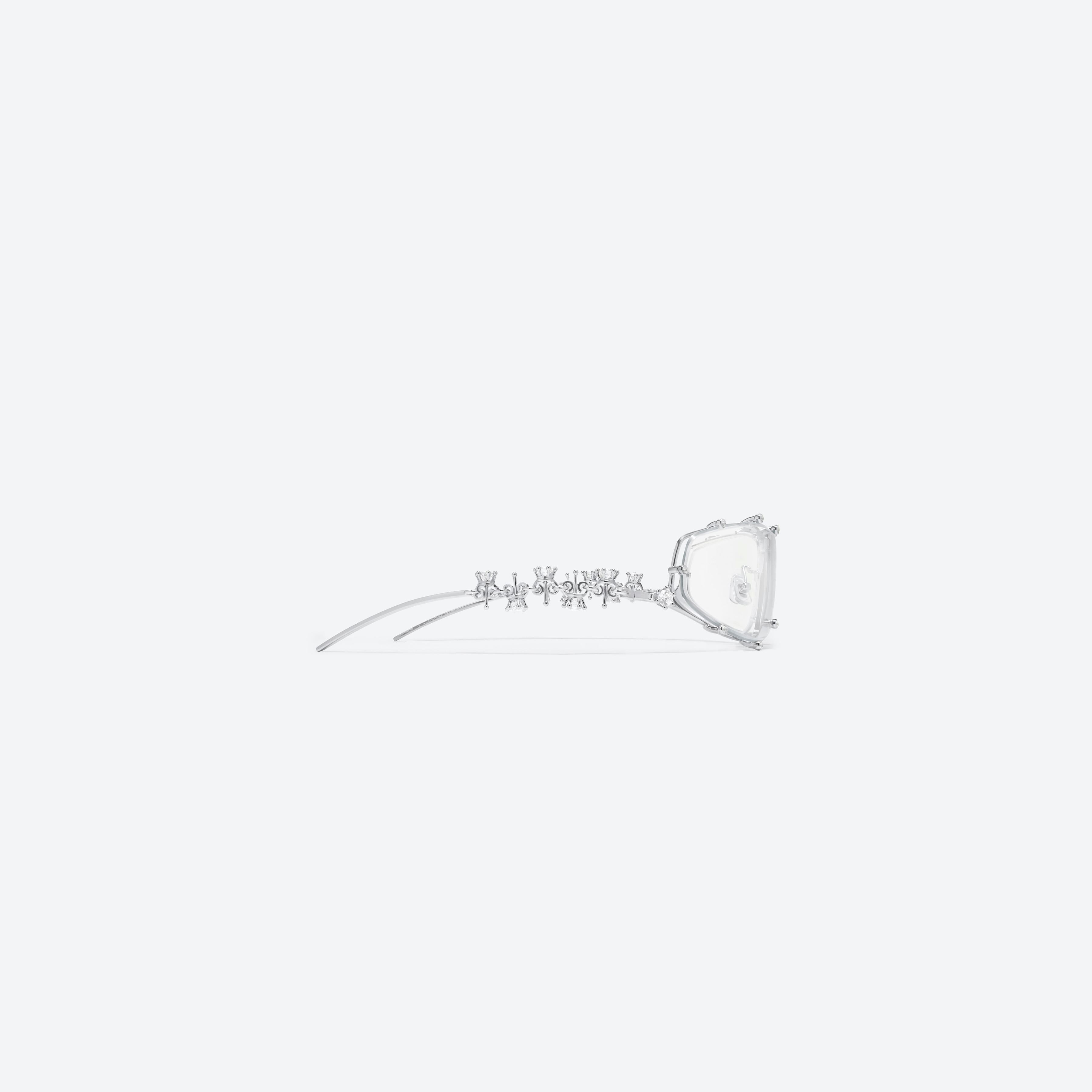A detailed right view of Gentle Monster D’heygere - Tiara 02 Silver Metal framed Wraparound sunglasses.