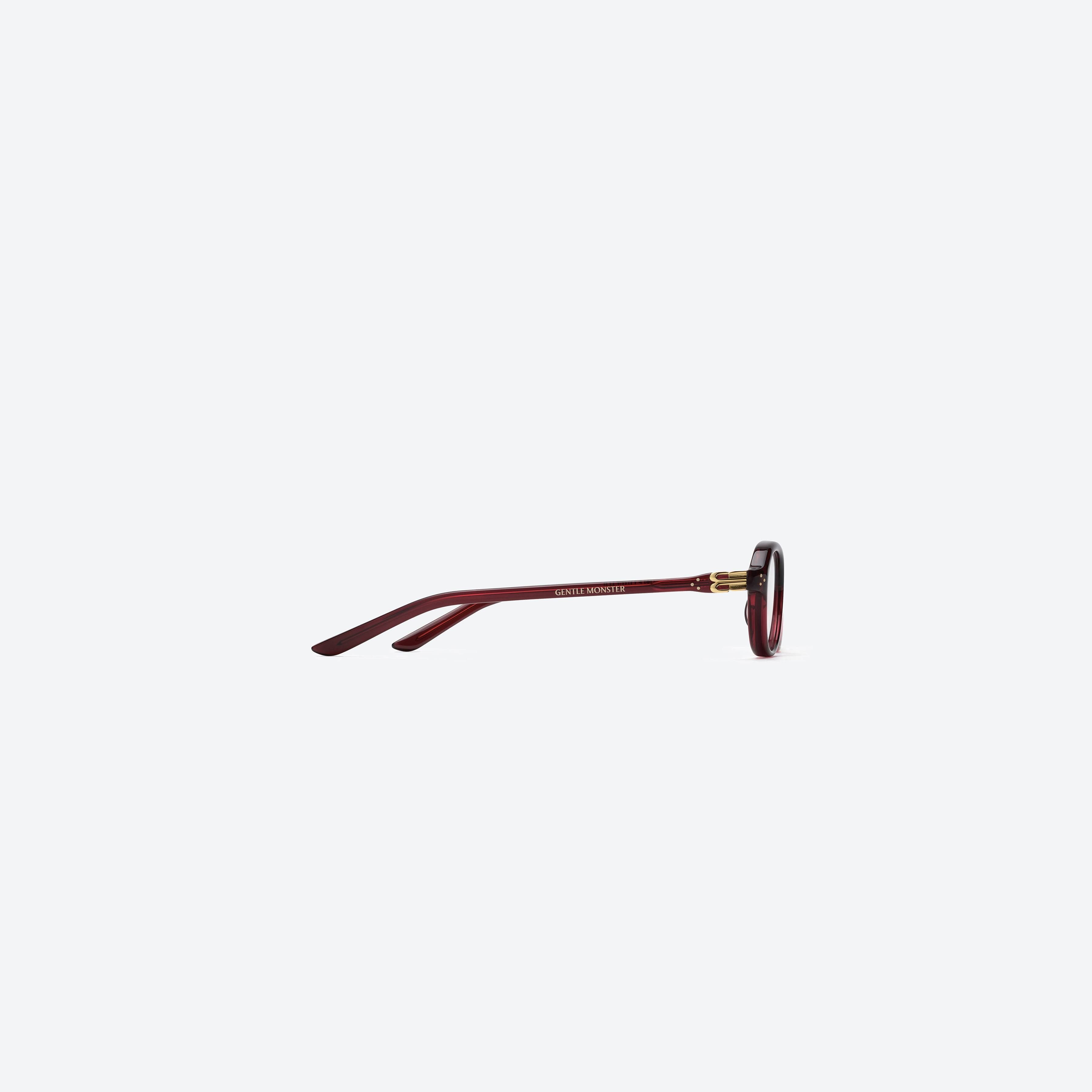 A detailed right view of Gentle Monster Be Slo RC7 Red Acetate framed Aviator glasses.