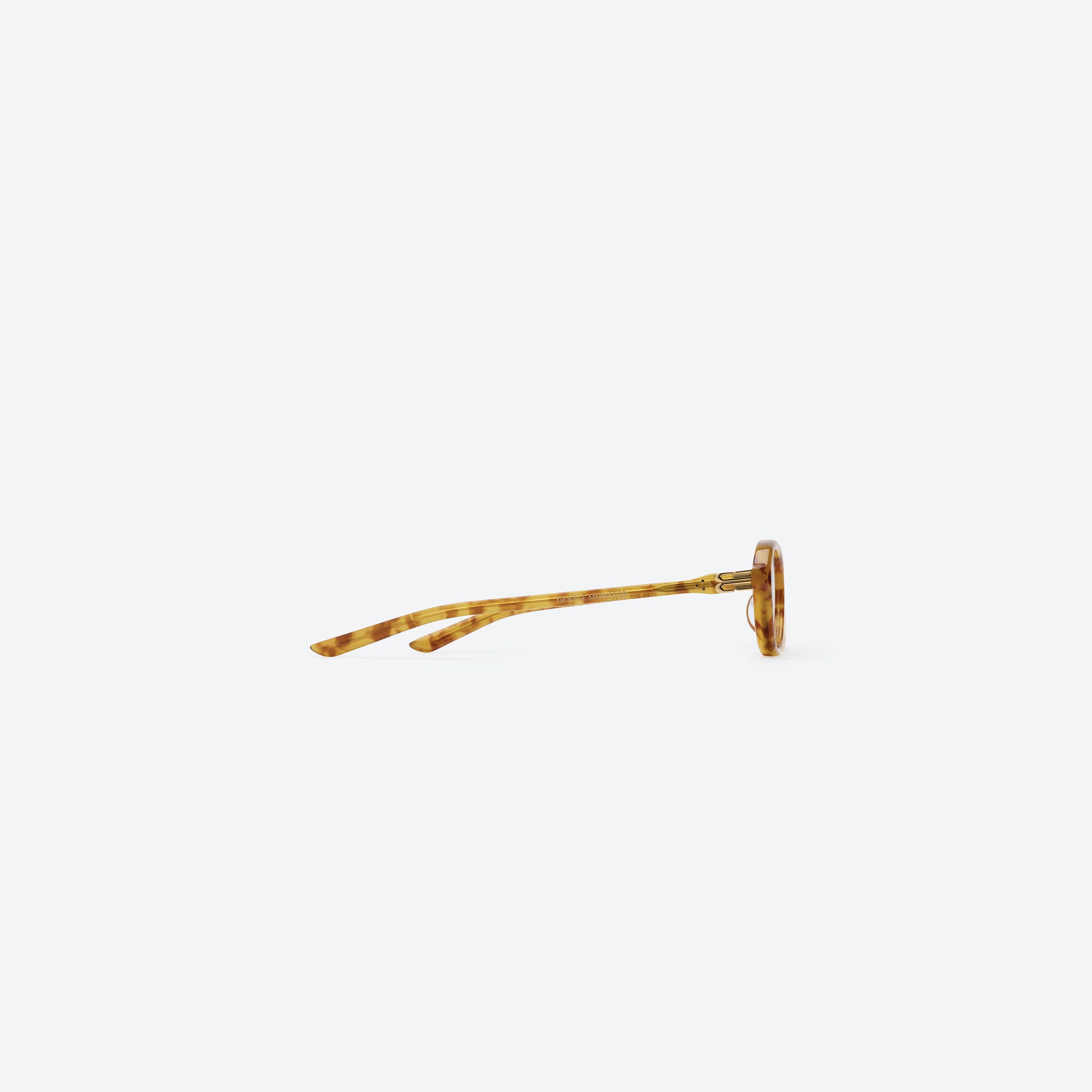A detailed right view of Gentle Monster Be Slo L1 Tortoise Acetate framed Aviator glasses.