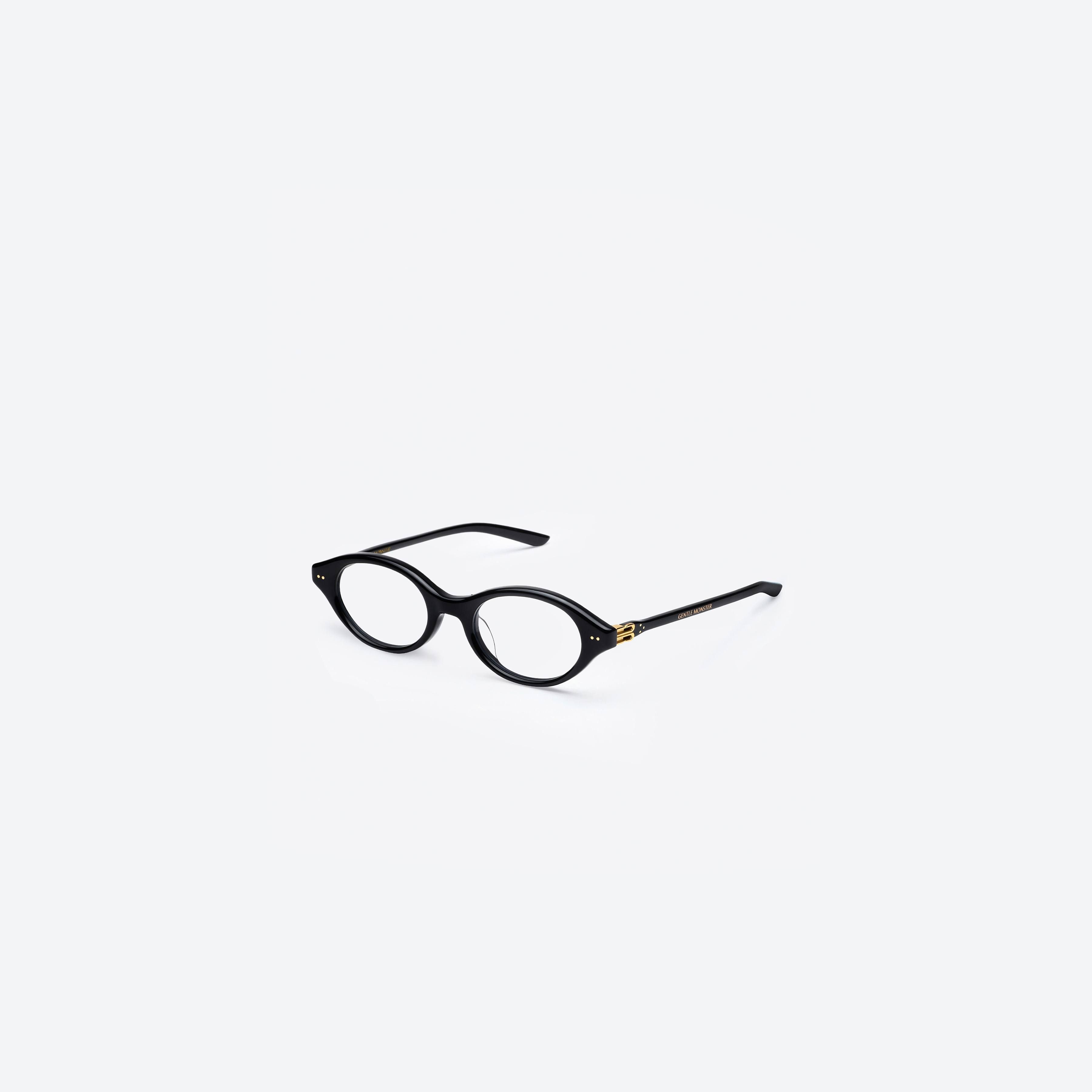 45-degree view of Gentle Monster Corori 01 Black Acetate framed Oval glasses.