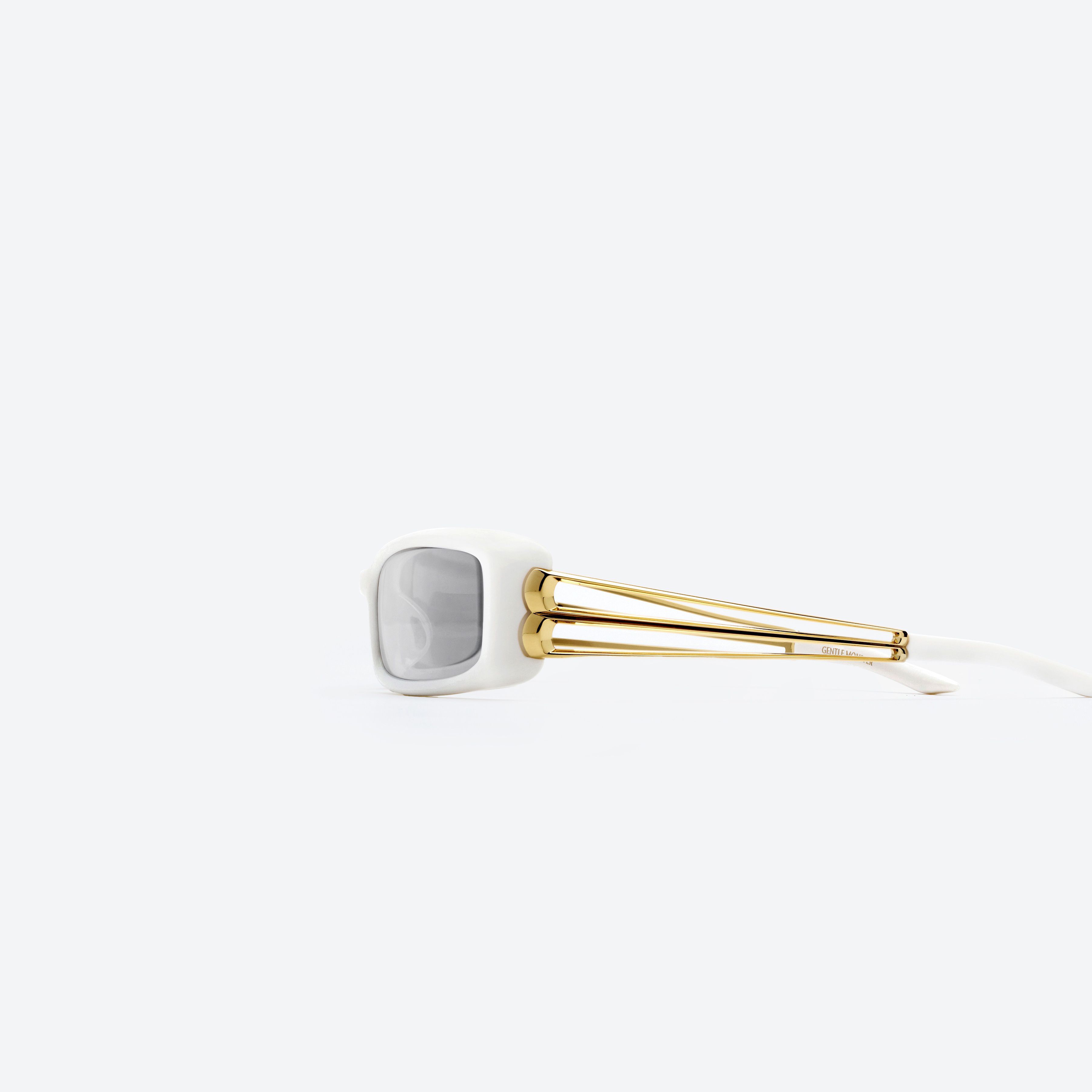 A detailed left view of Gentle Monster Wire Lip W2 White Mixed framed Square sunglasses.