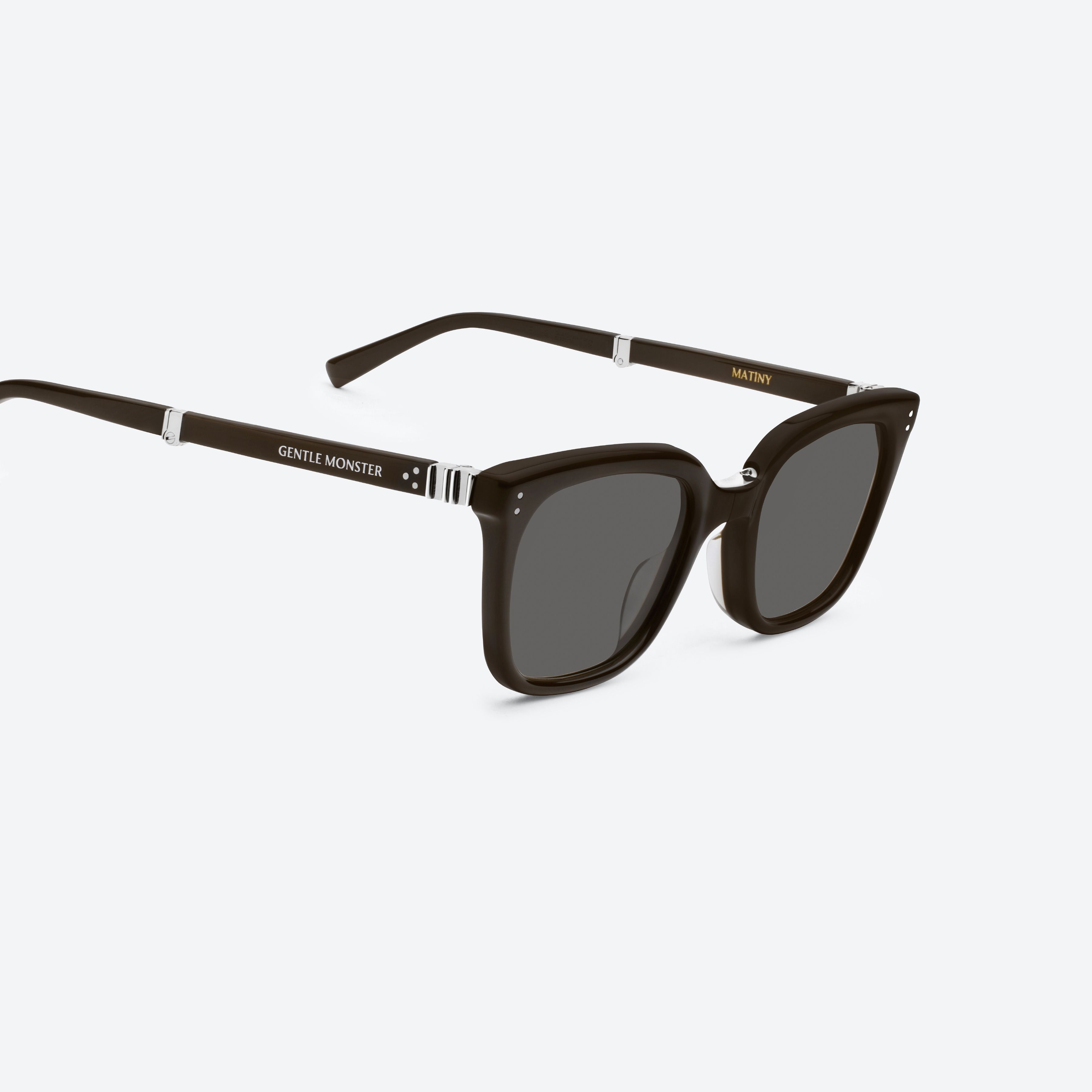 45-degree detailed view of Gentle Monster MATINY BR3 Brown Mixed framed Square sunglasses.