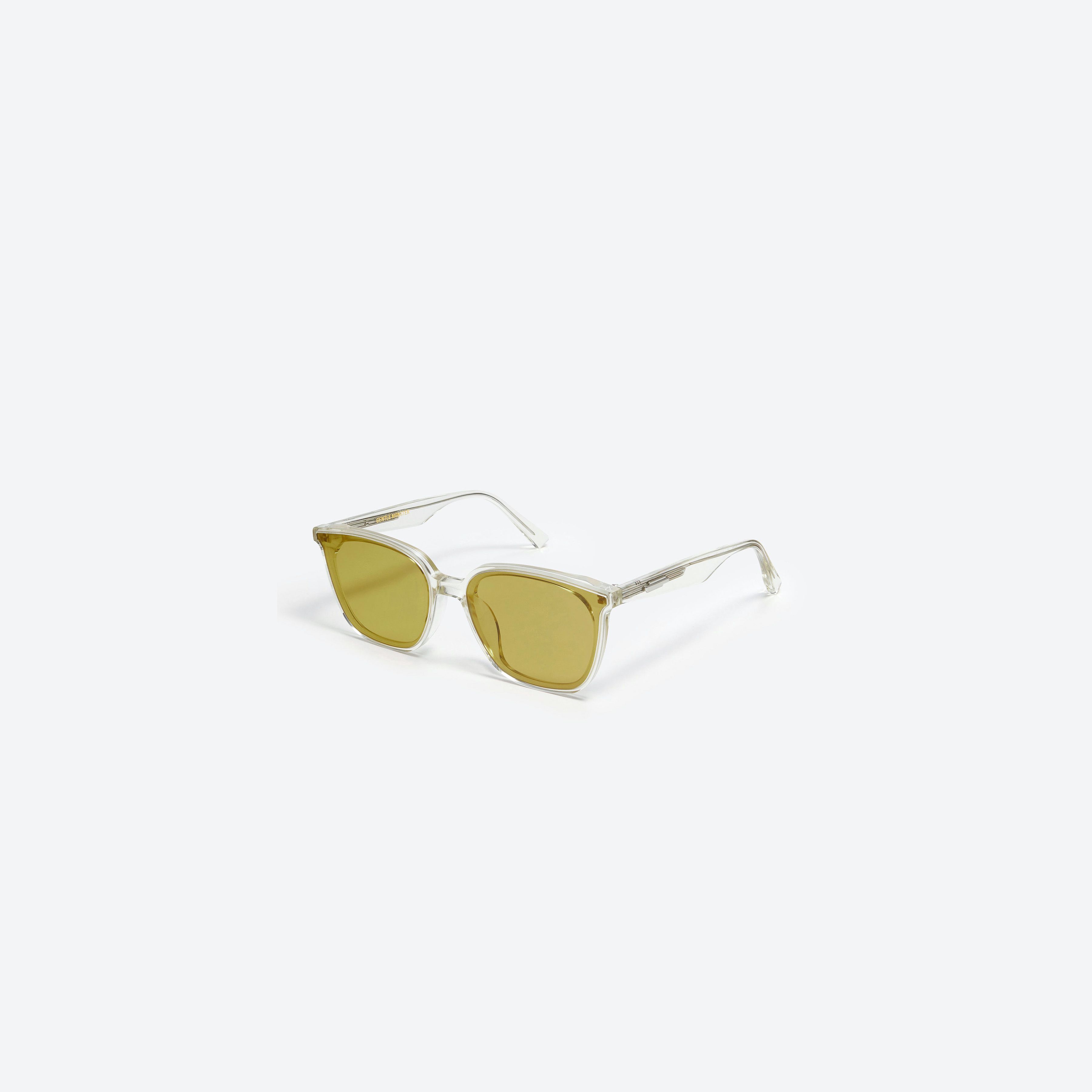 45-degree view of Gentle Monster Lilit C3 Yellow Acetate framed Square sunglasses.