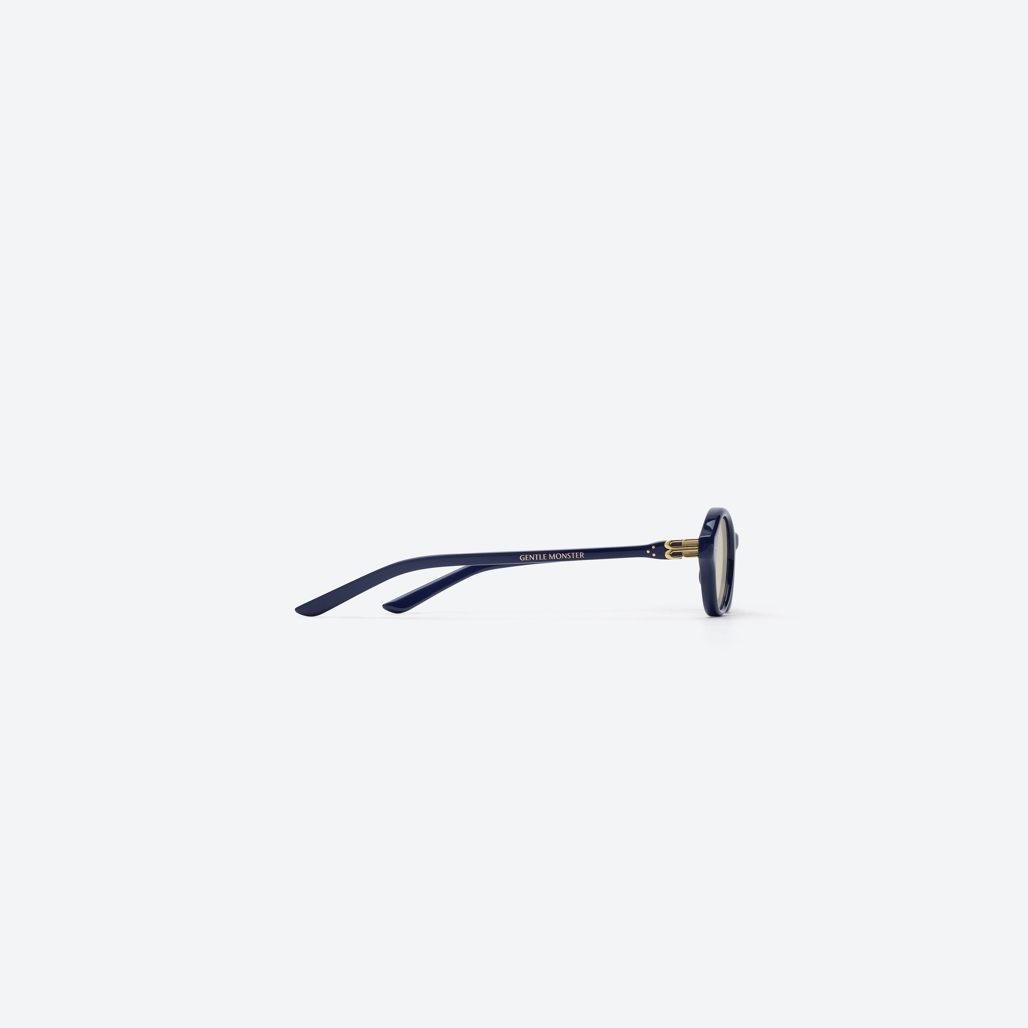A detailed right view of Gentle Monster Corori N6 Blue Acetate framed Oval glasses.