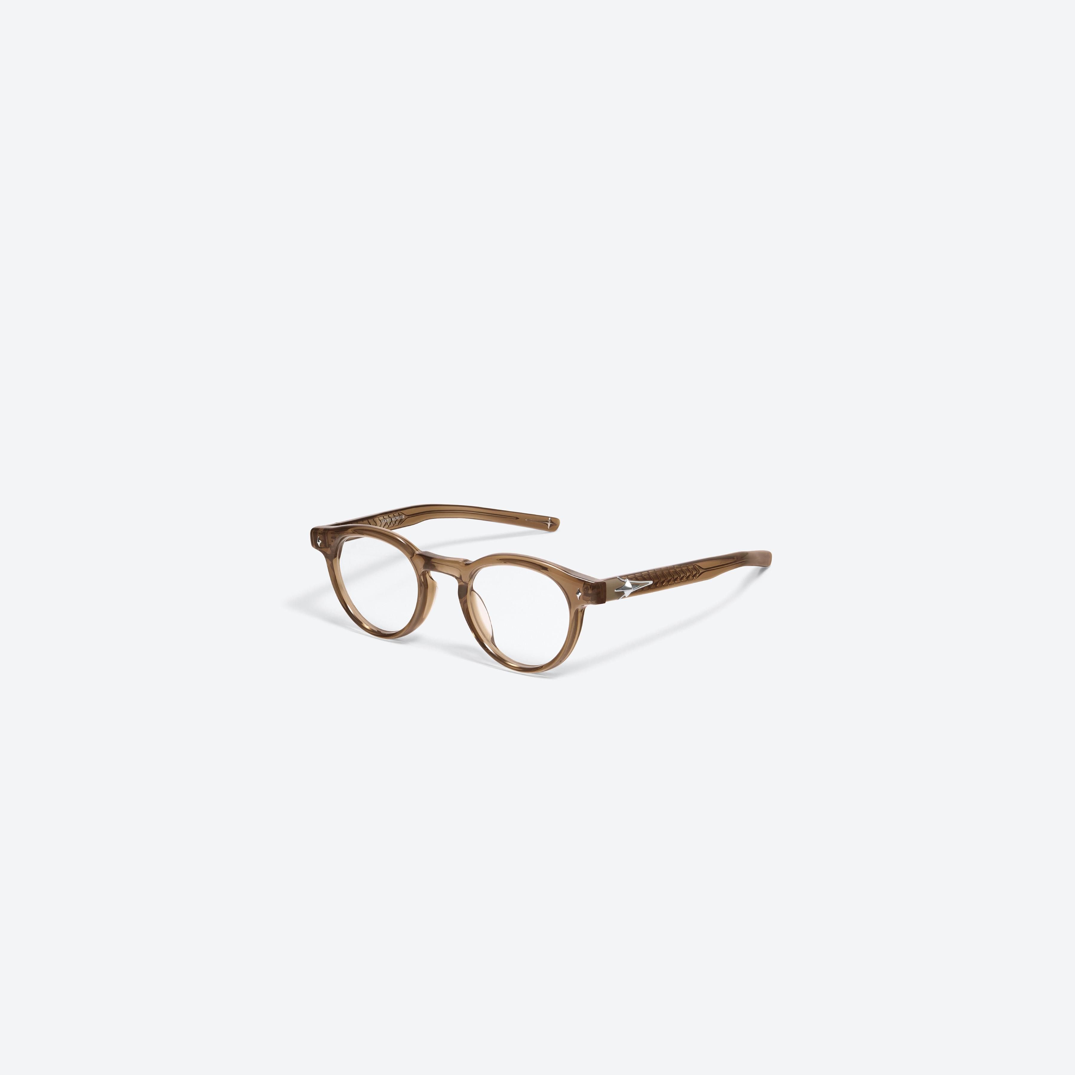 45-degree view of Gentle Monster Ron BRC15 Brown Acetate framed Round glasses.